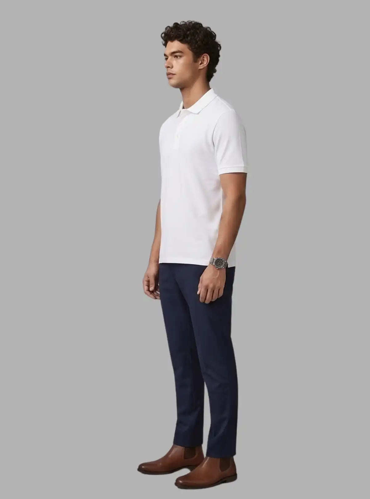 Men’s White Pique Polo T-Shirt – Classic Fit, Breathable Cotton Elegance