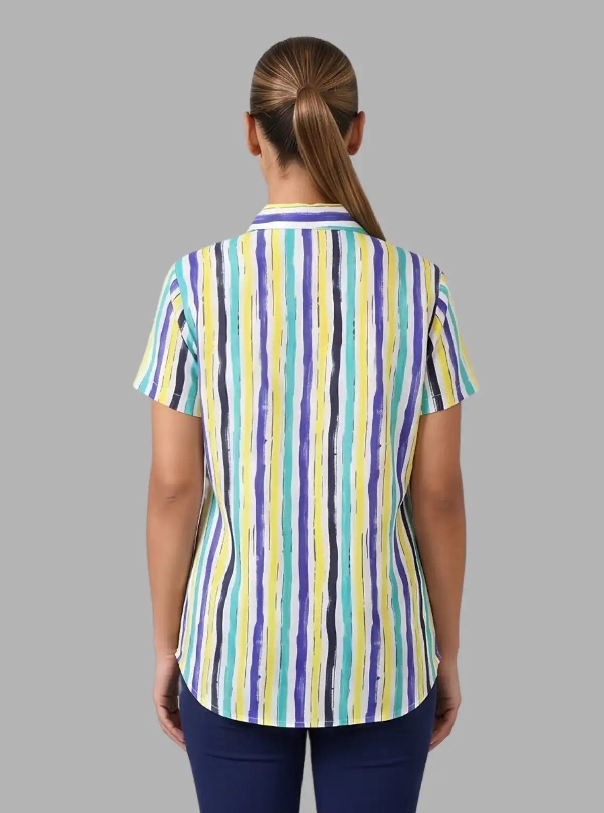 Women's Yellow Vertical Stripe Short Sleeve Shirt – Boer and Fitch