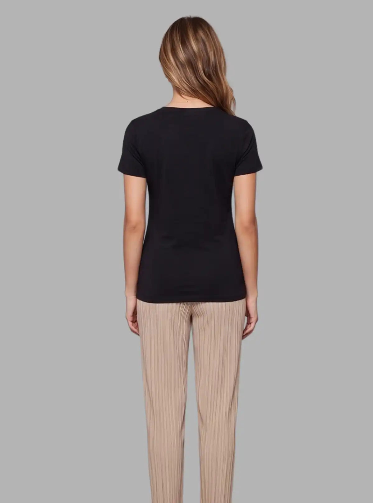 Women’s Black V-Neck Short Sleeve Cotton Jersey T-Shirt by Boer and Fitch