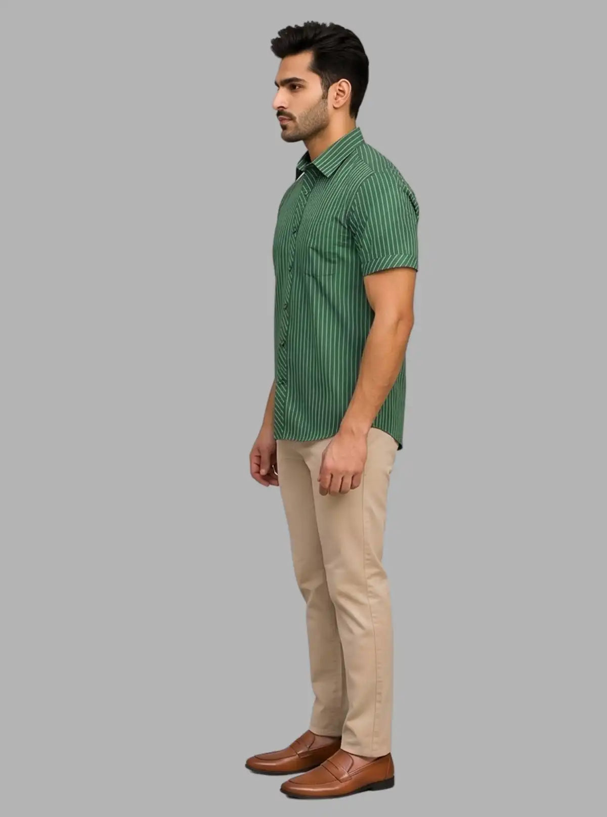 Green Micro Checked Half Sleeve Shirt for Men – Casual Style by Boer and Fitch