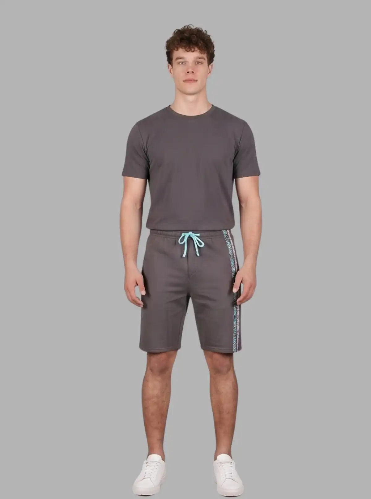 Grey Printed Fleece Shorts for Men – Casual Comfort Wear by Boer and Fitch