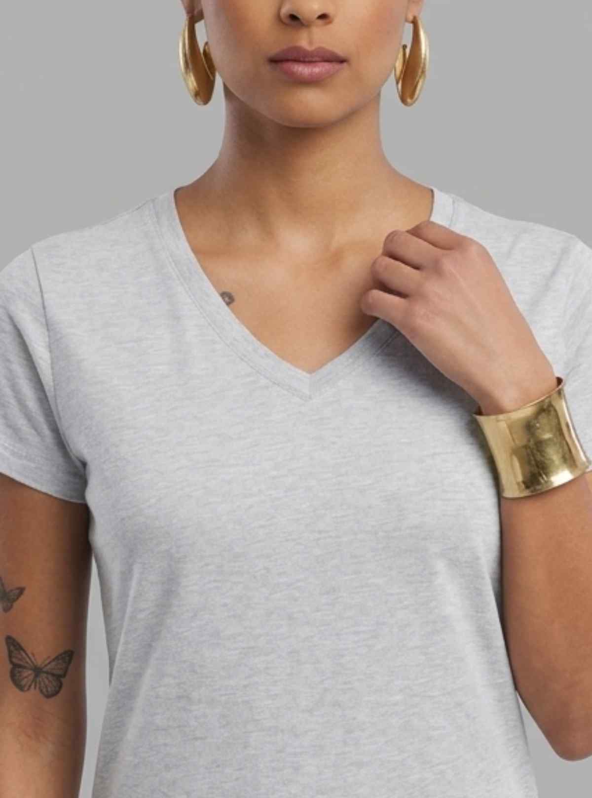 Women’s White Melange V-Neck  Short Sleeve Cotton Jersey T-Shirt by Boer and Fitch