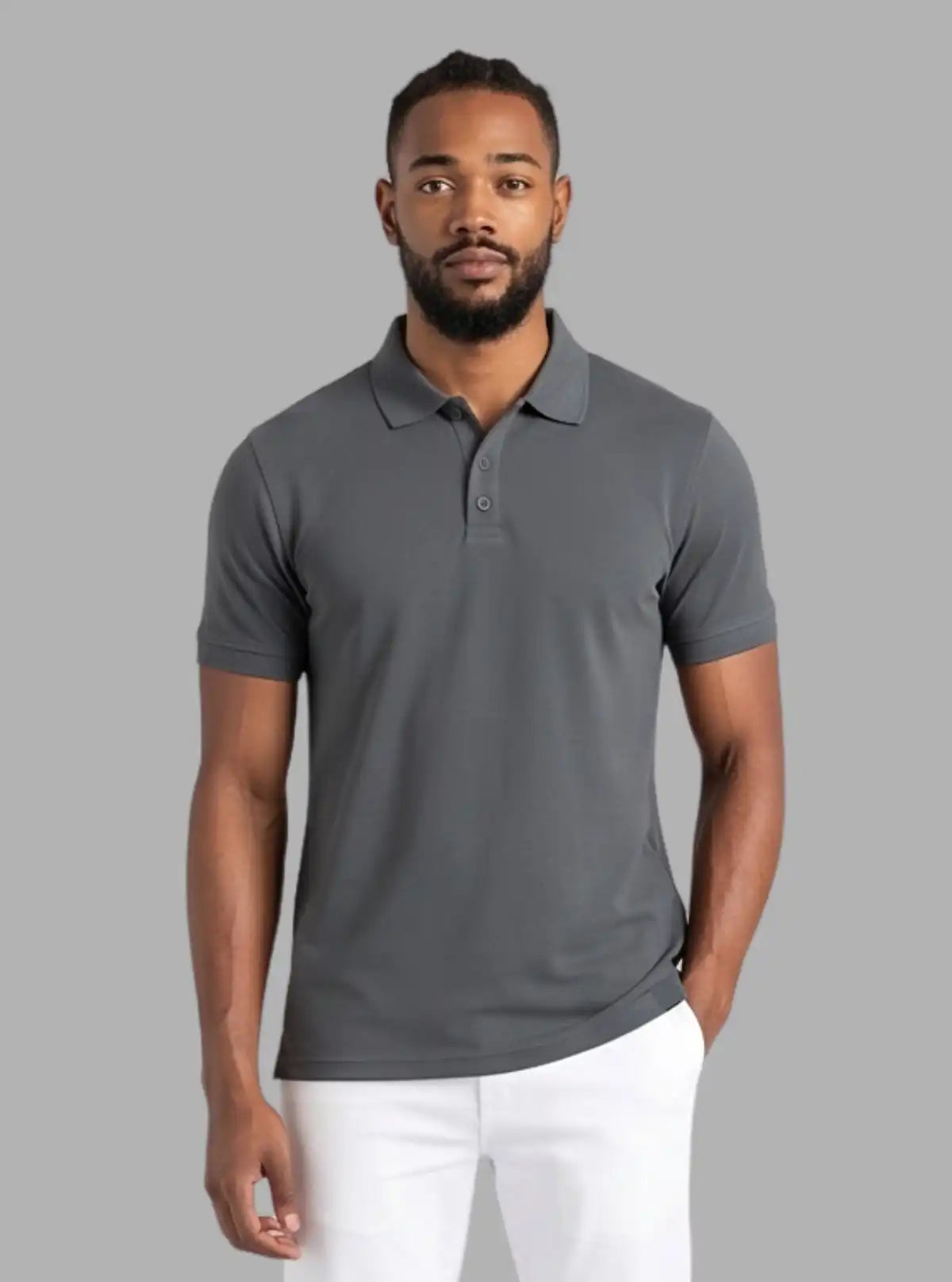 Men’s Carbon Grey Polo T-Shirt with Collar & Cuff | 100% Cotton Piqué by Boer and Fitch
