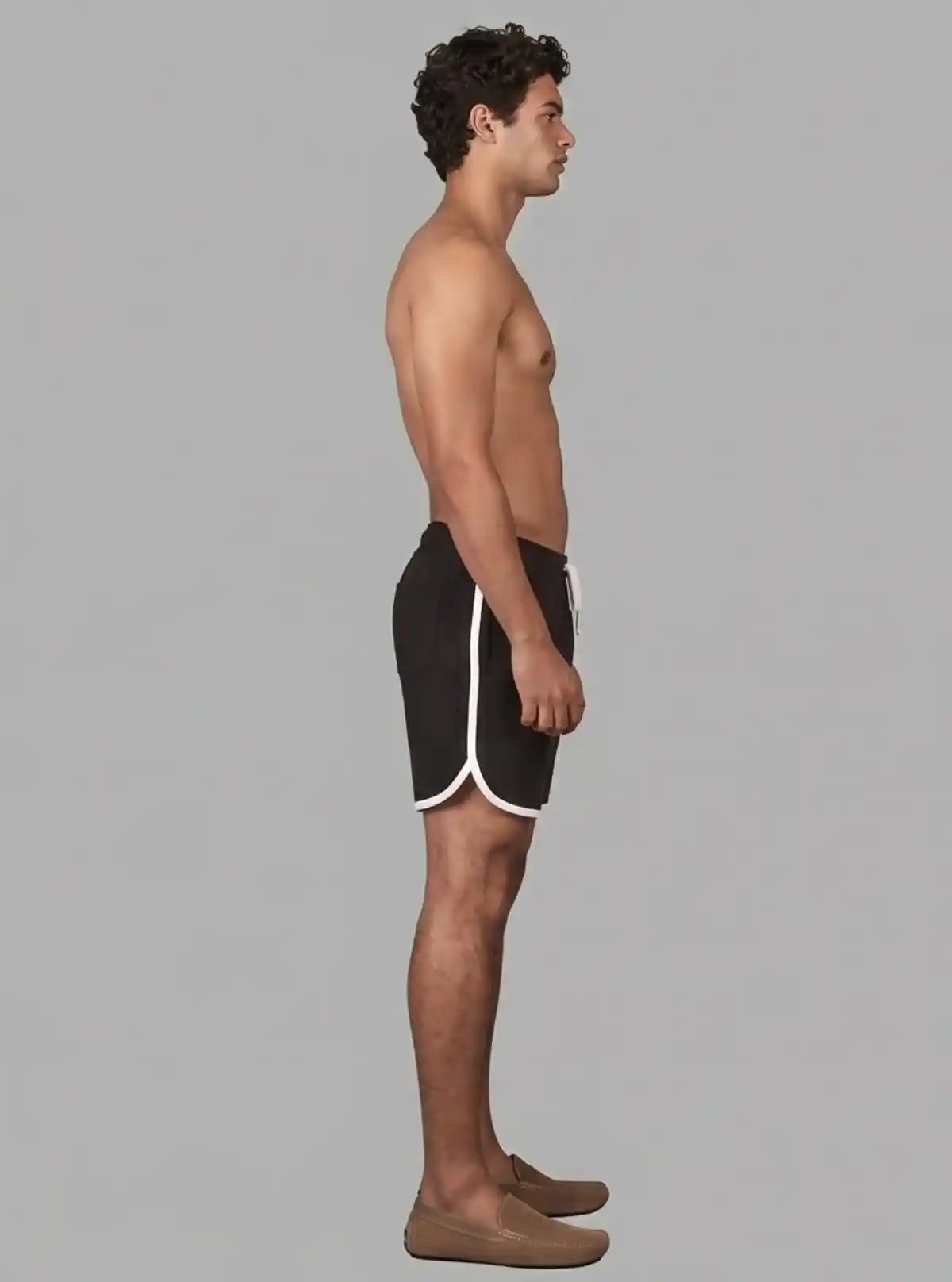 Men’s Black Cotton Fleece Shorts with White Piping – Boer & Fitch