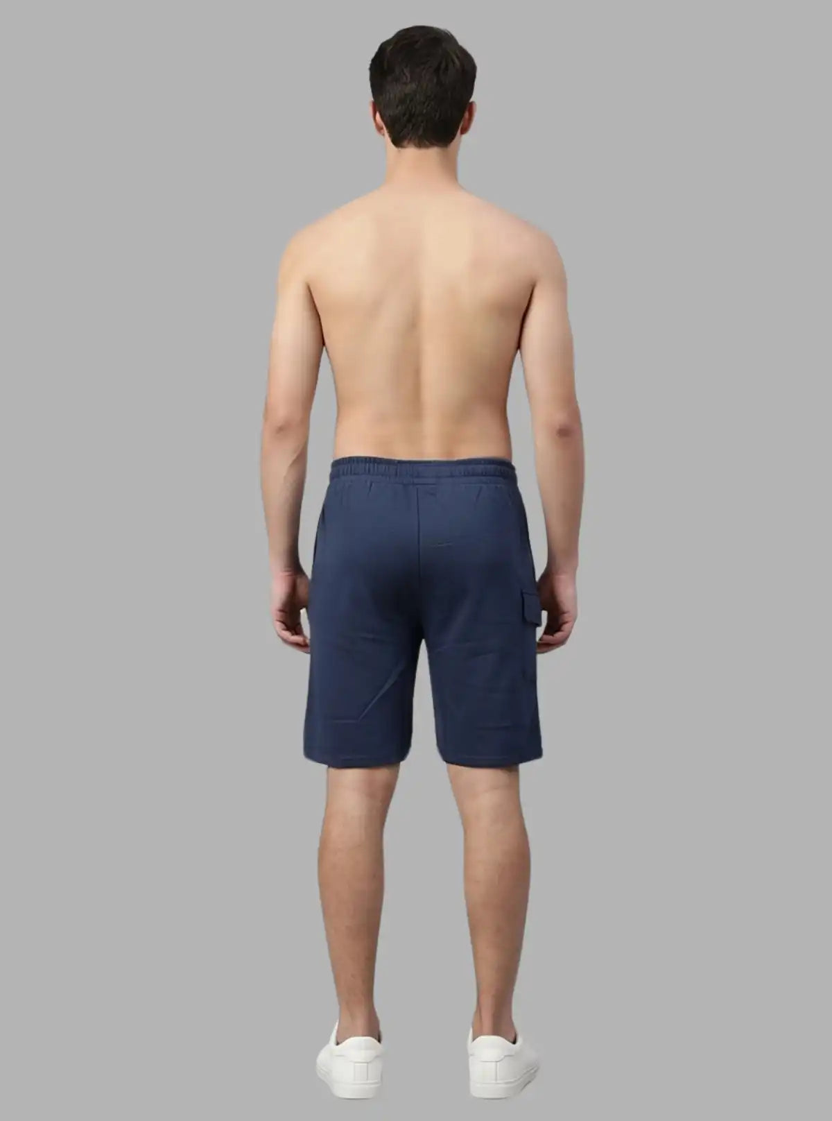 Boer and Fitch Navy Printed Fleece Shorts for Men Cotton Casuals