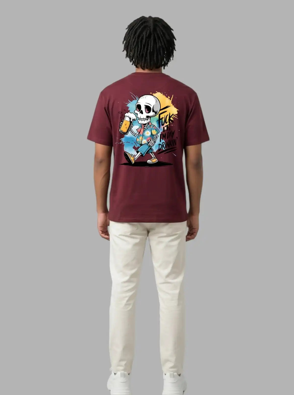 Boer and Fitch Men's Maroon Skeleton Printed Cotton T-Shirt | Graphic Regular Fit Tee