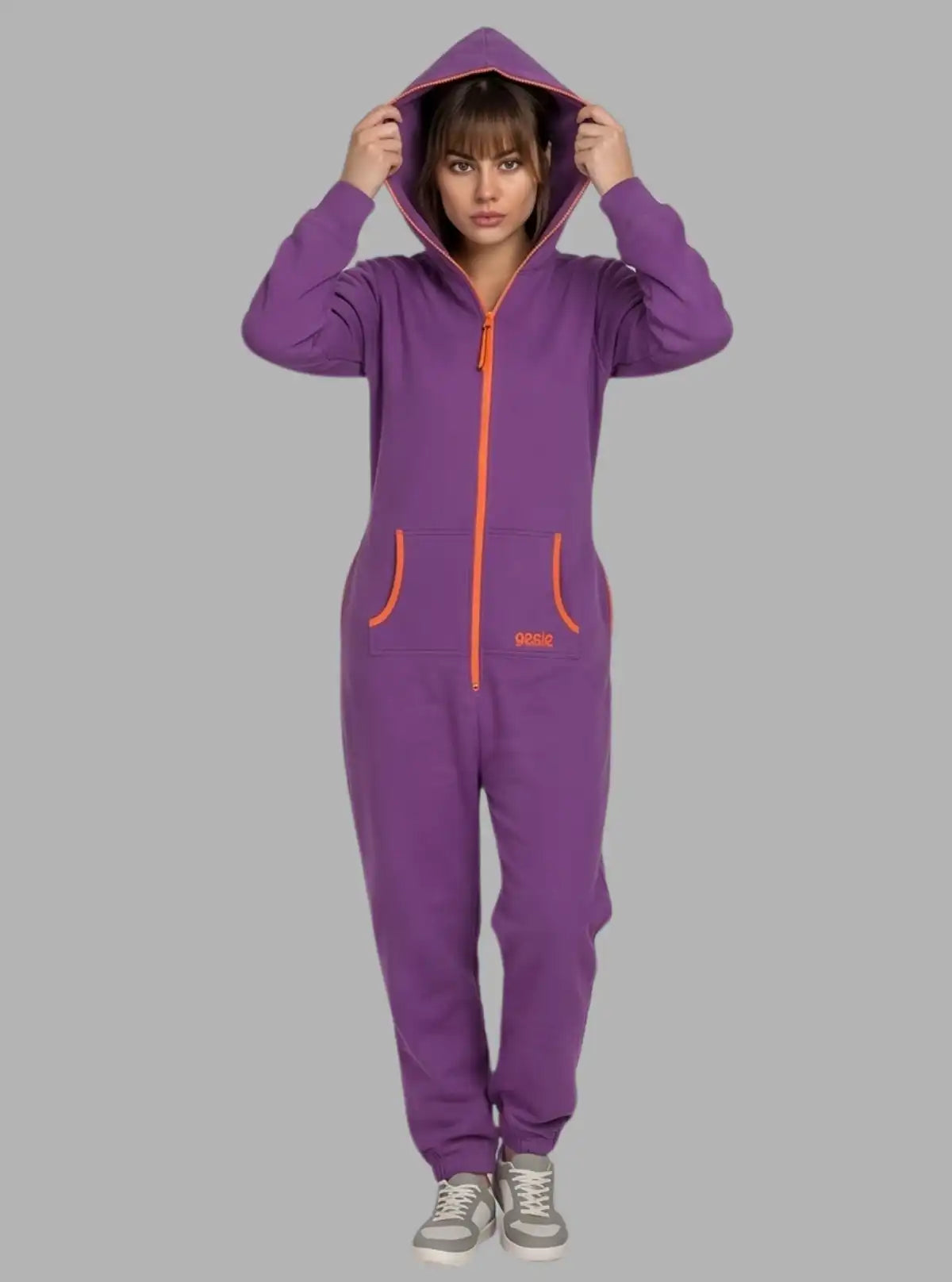 Women’s Purple Hooded Jumpsuit in Organic Cotton & Recycled Poly Blend