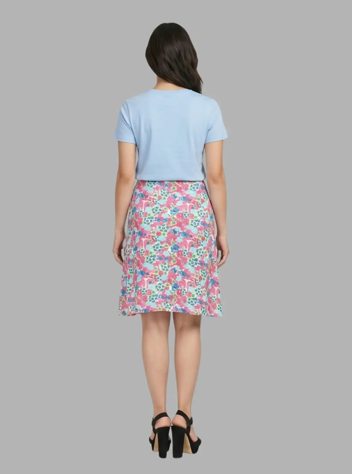 Women's Multi-Color Floral Cotton Jersey Skirt – Vibrant & Comfy