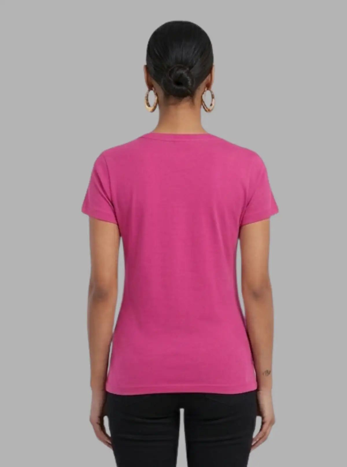 Women’s Fuchsia V-Neck Printed Short Sleeve Cotton Jersey T-Shirt by Boer and Fitch