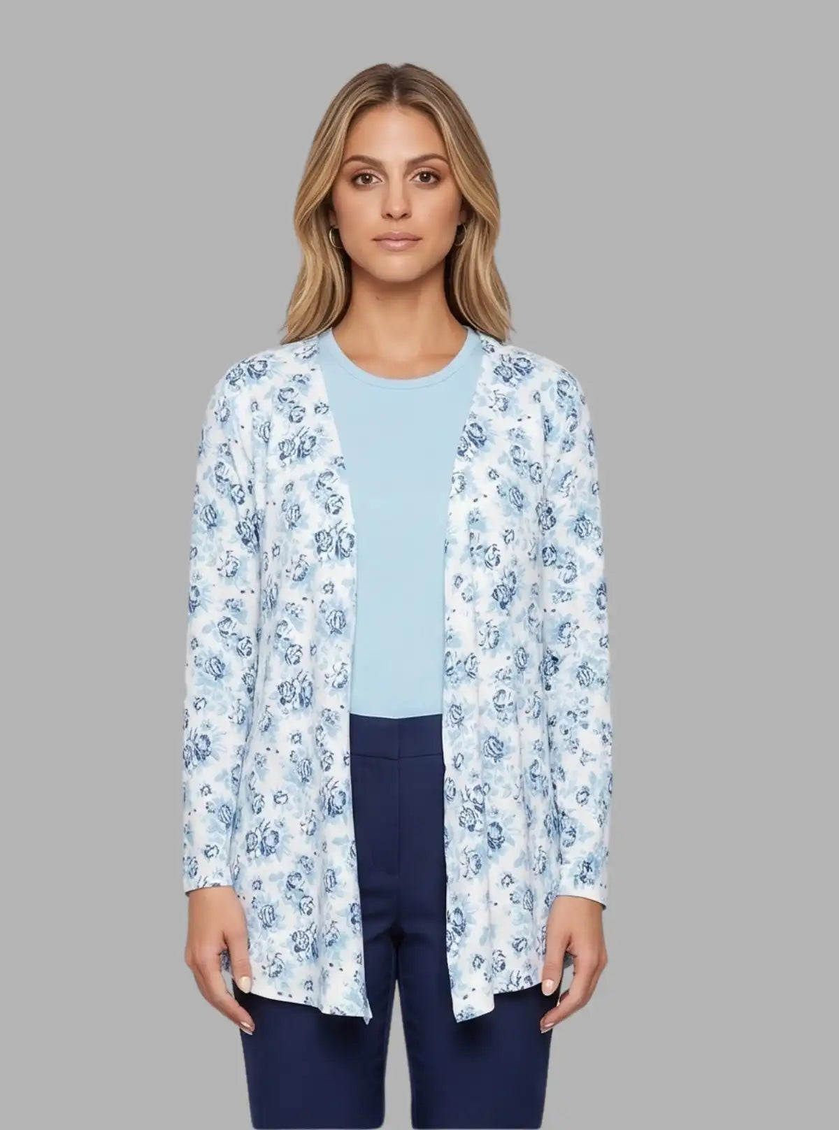 Women's 100% Cotton Blue Floral Cardigan - Boer & Fitch