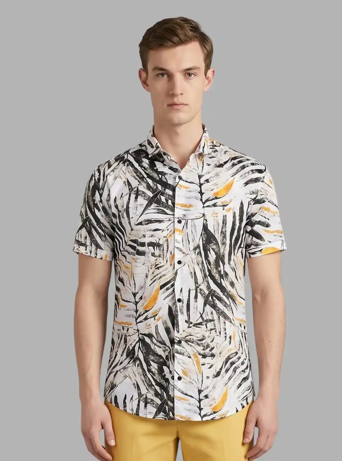 Men’s Yellow Vertical Striped Printed Poly Shirt – Modern Slim Fit by Boer & Fitch