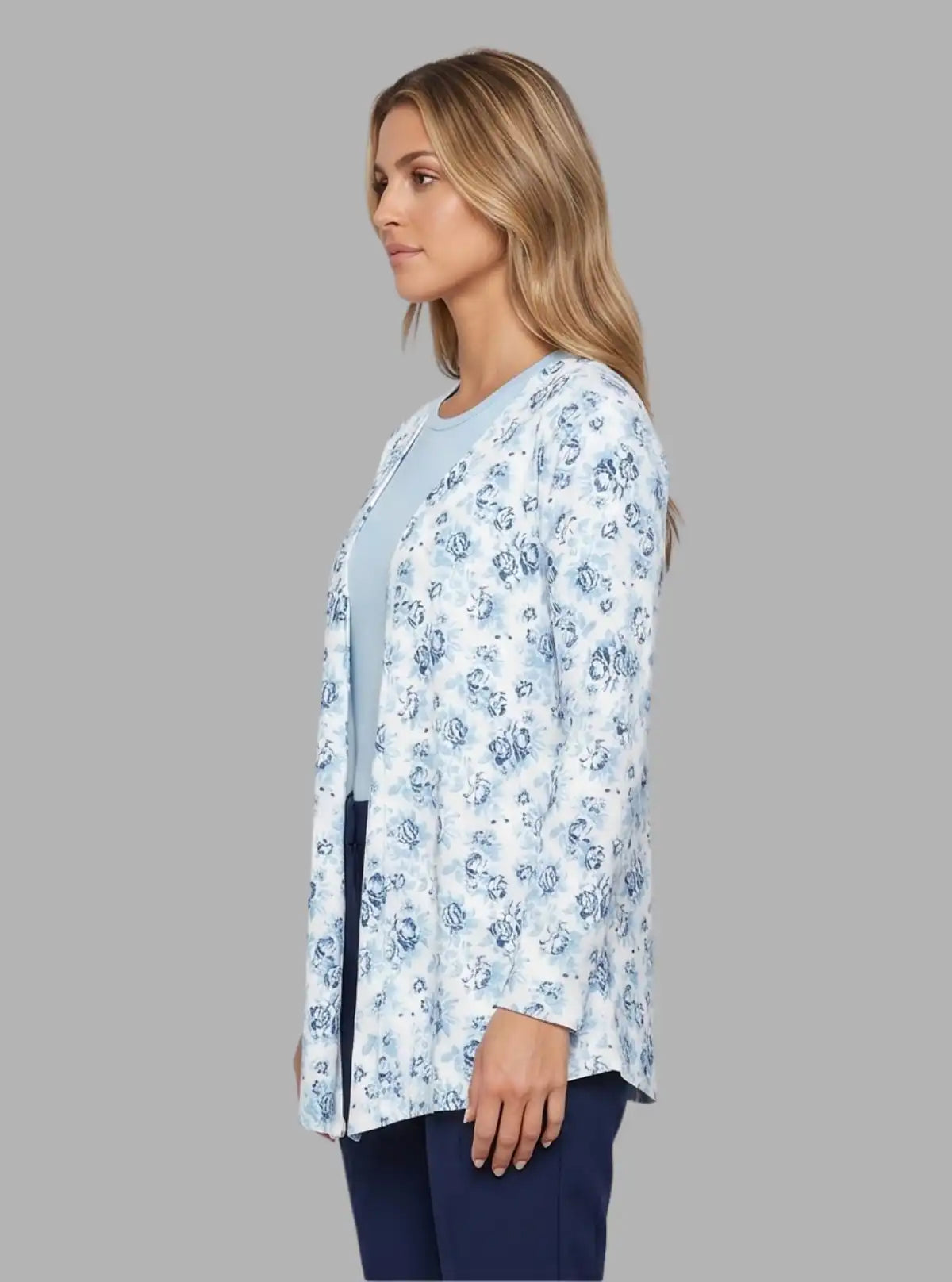 Women's 100% Cotton Blue Floral Cardigan - Boer & Fitch