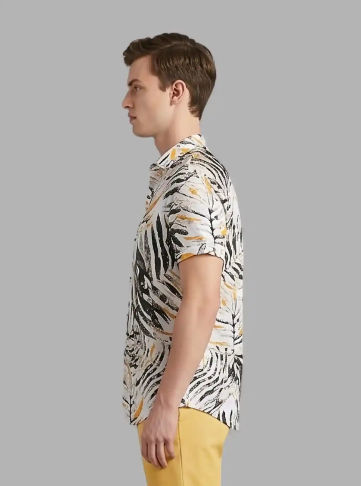 Men’s Yellow Vertical Striped Printed Poly Shirt – Modern Slim Fit by Boer & Fitch