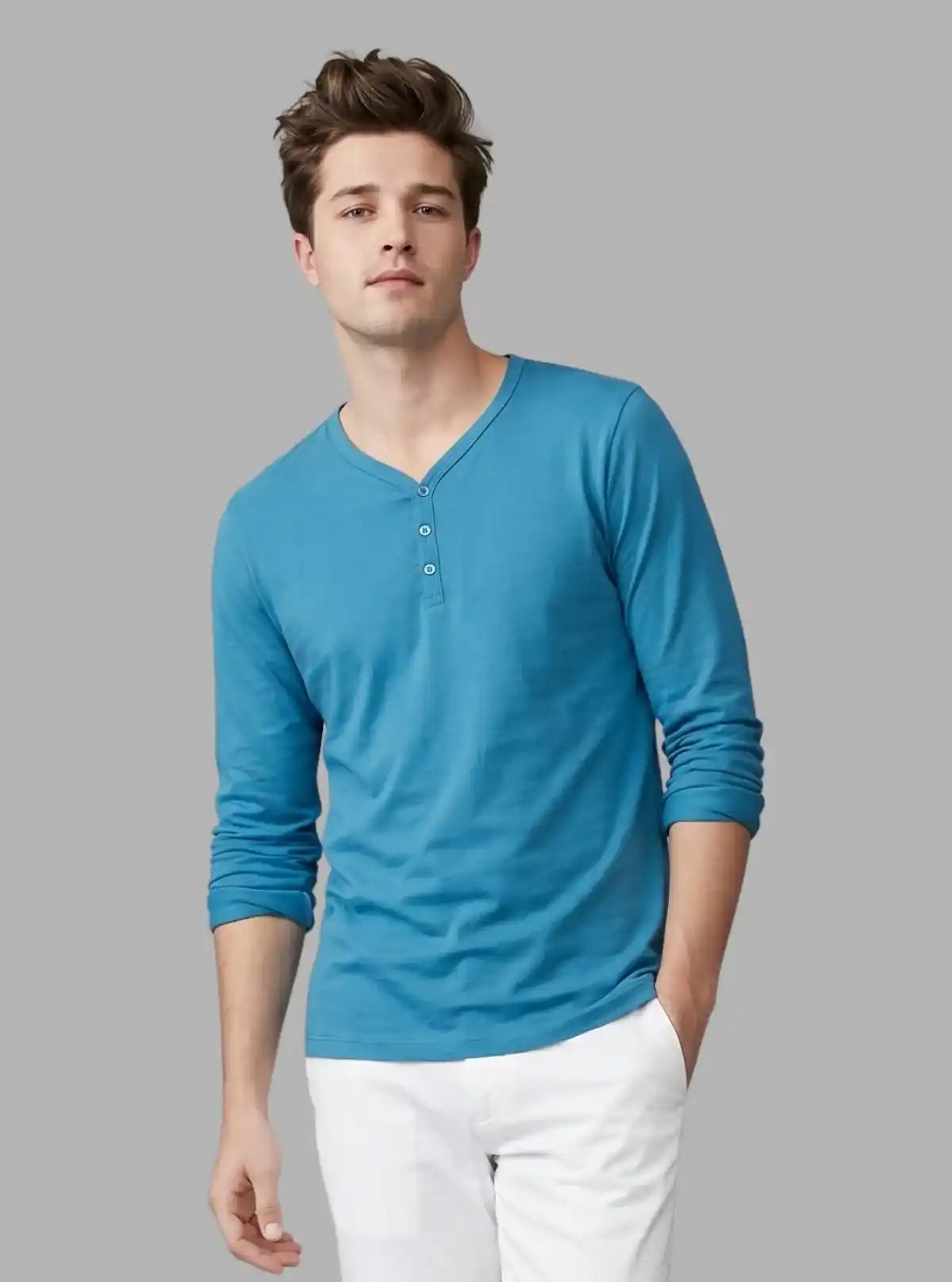 Men’s Blue Slim Fit Henley T-Shirt – Smart, Sleek & Comfortable