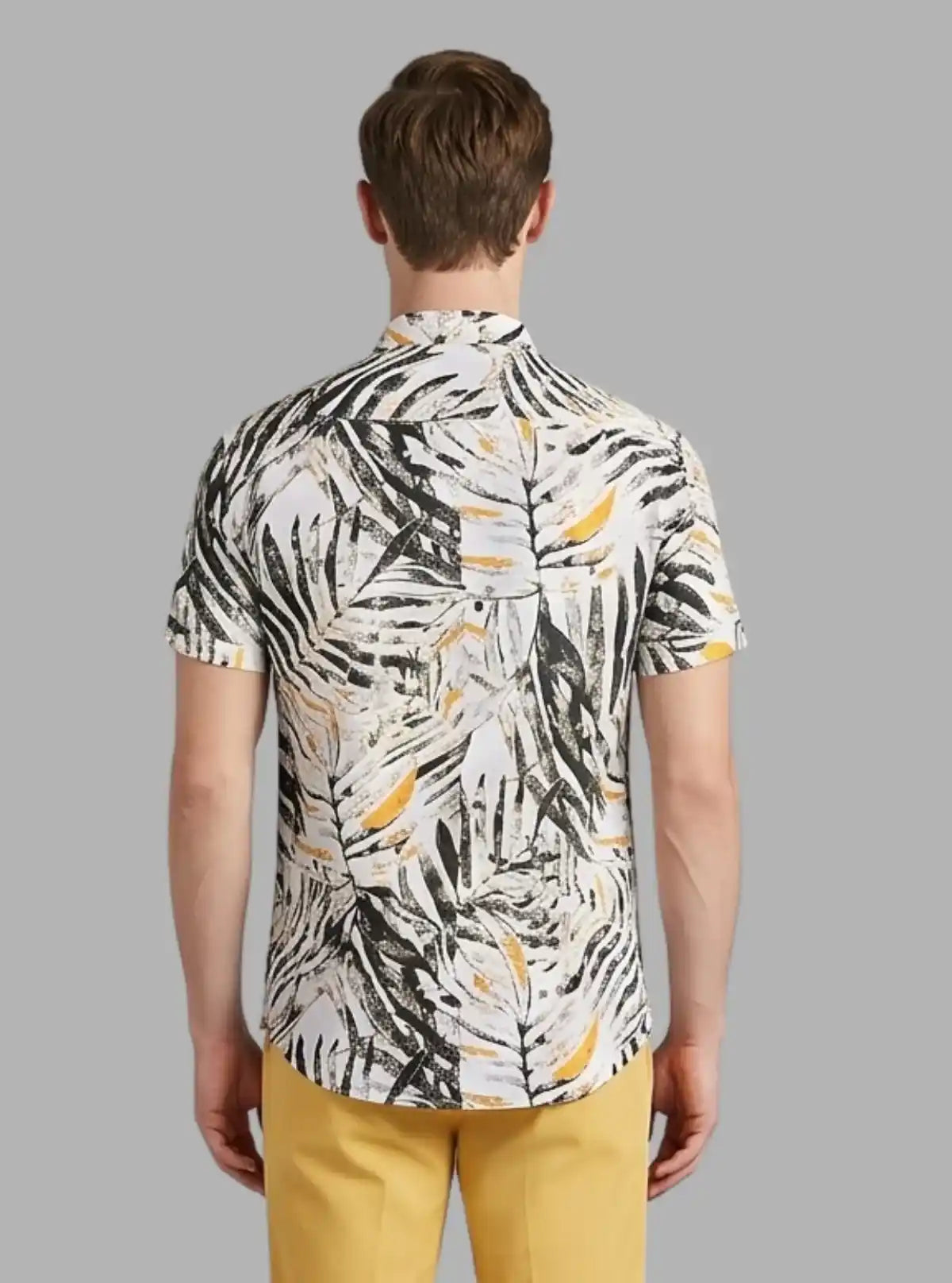 Men’s Yellow Vertical Striped Printed Poly Shirt – Modern Slim Fit by Boer & Fitch