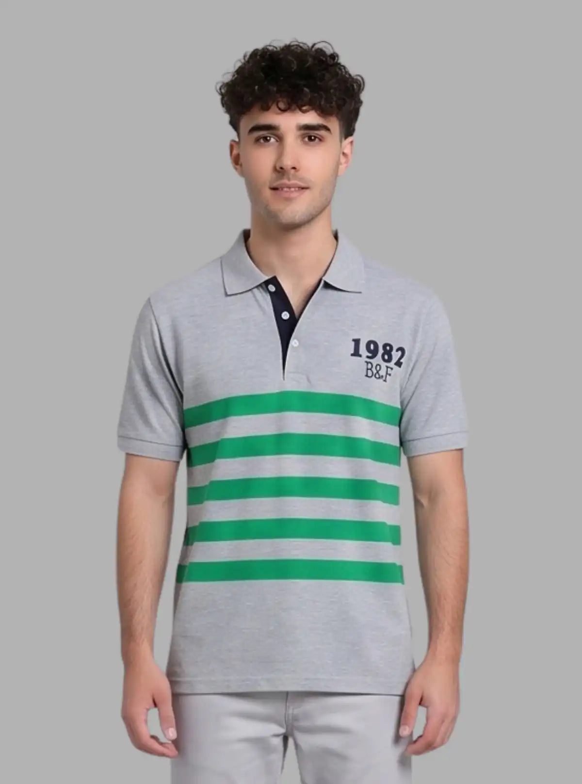 Green Striped Grey Polo T-Shirt for Men – Casual Cotton Tee by Boer and Fitch