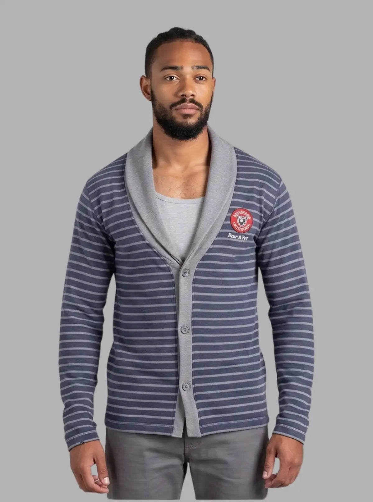 Navy Striped Shawl Collar Cardigan for Men – Stylish Knitwear by Boer and Fitch