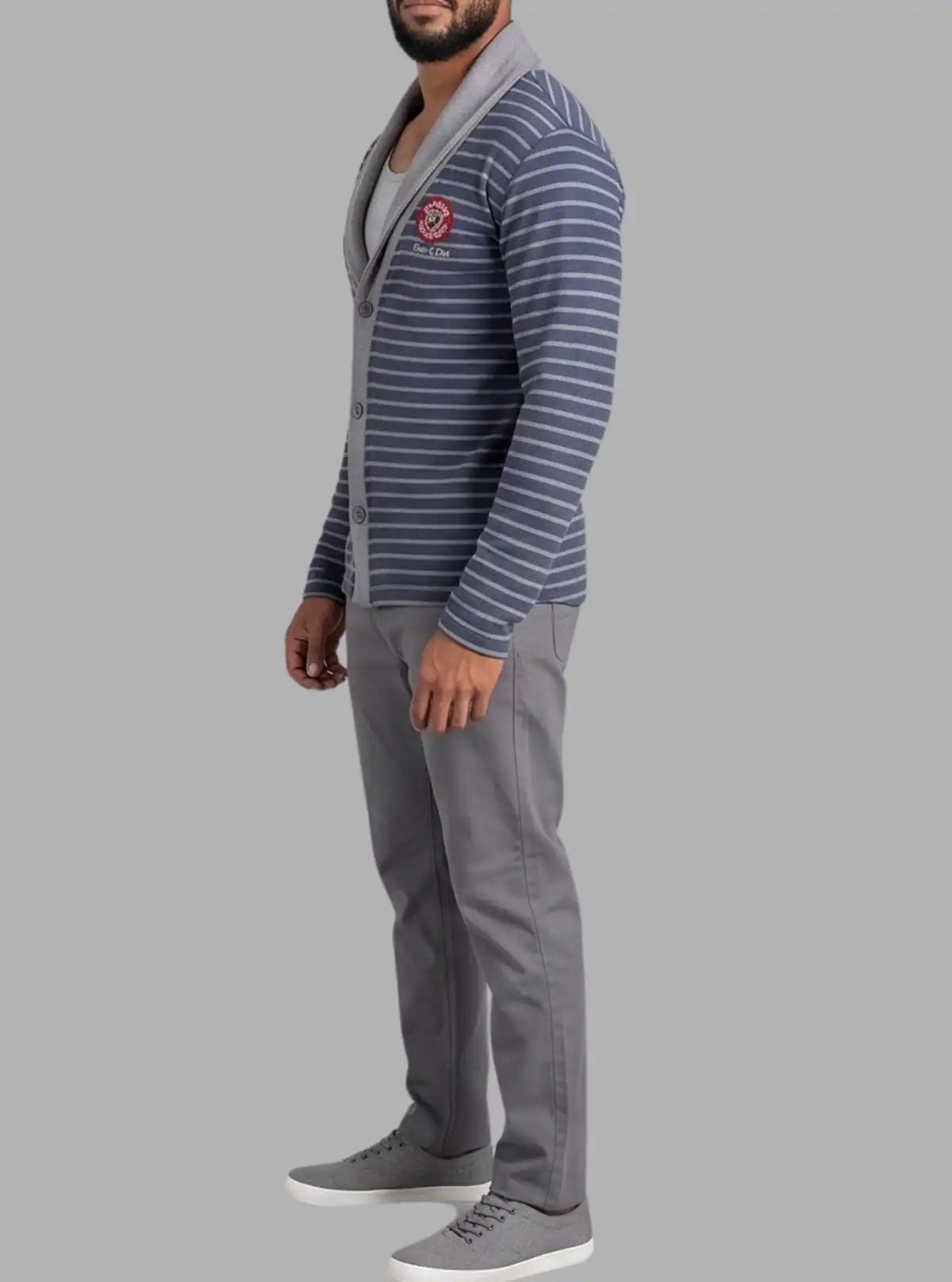 Navy Striped Shawl Collar Cardigan for Men – Stylish Knitwear by Boer and Fitch