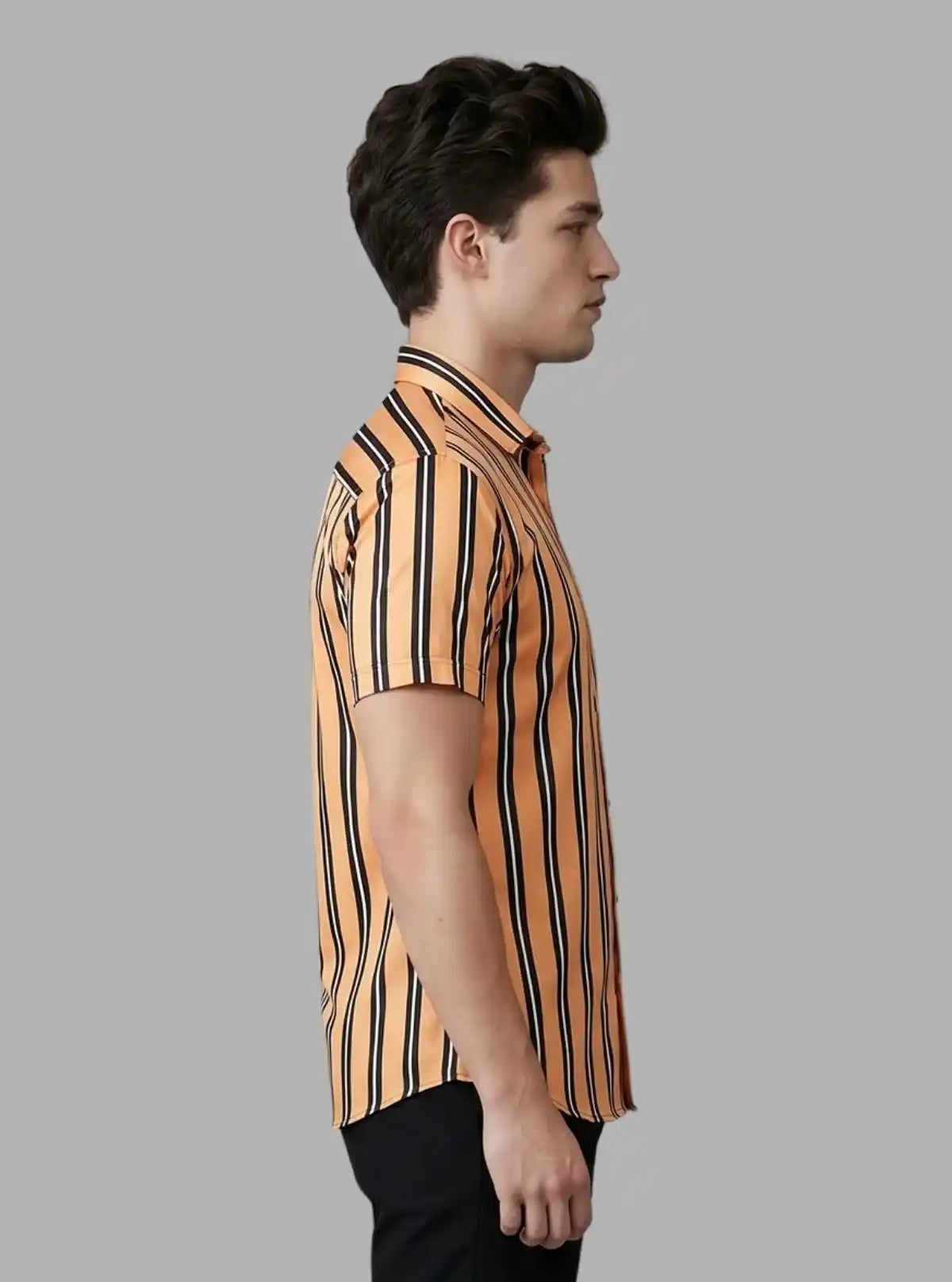 Men’s Yellow Vertical Striped Printed Poly Shirt – Modern Slim Fit by Boer & Fitch