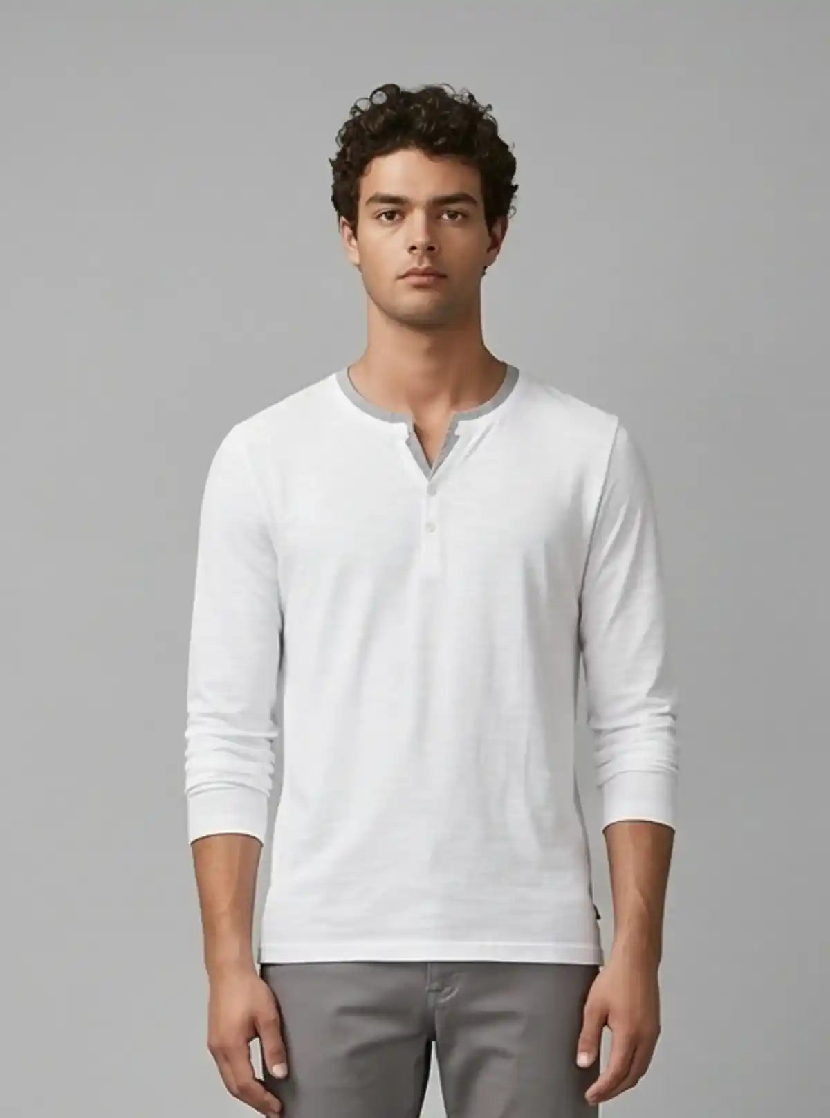 Men’s Tinted White Henley T-Shirt – Classic Style with a Modern Twist