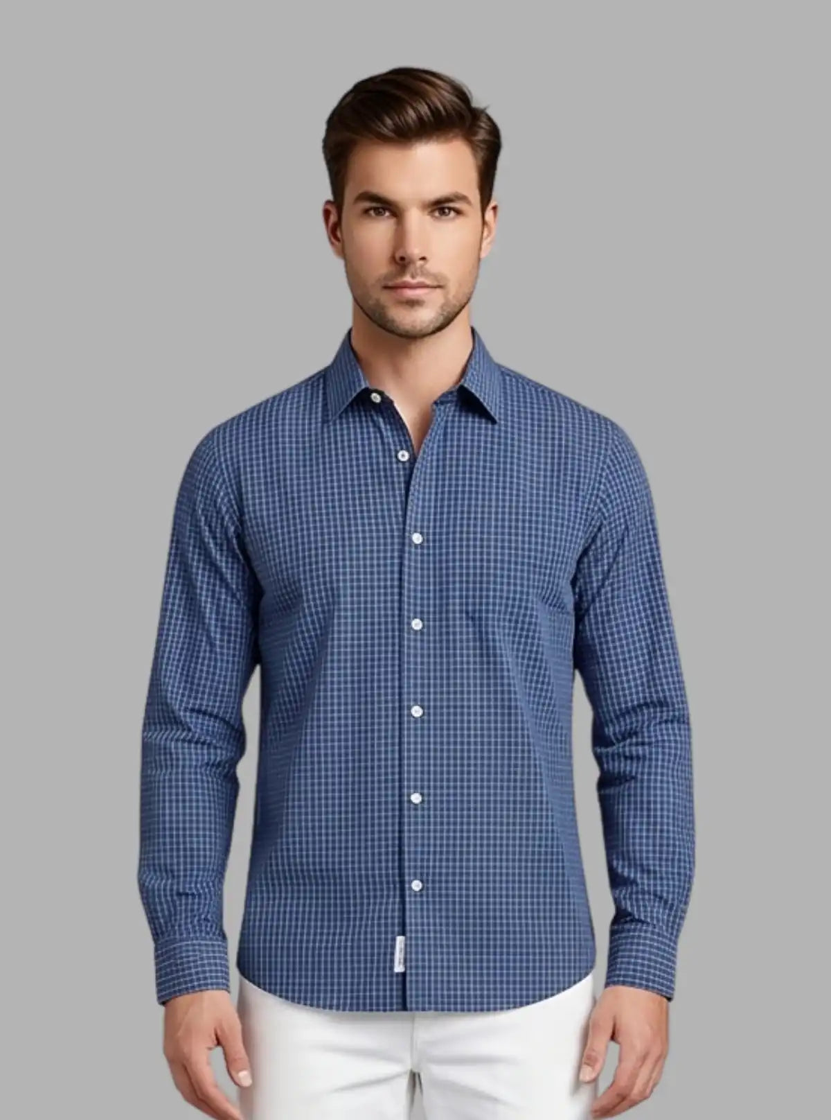 Ink Blue Micro Checked Slim Fit Full Sleeve Shirt for Men – Casual & Smart by Boer and Fitch