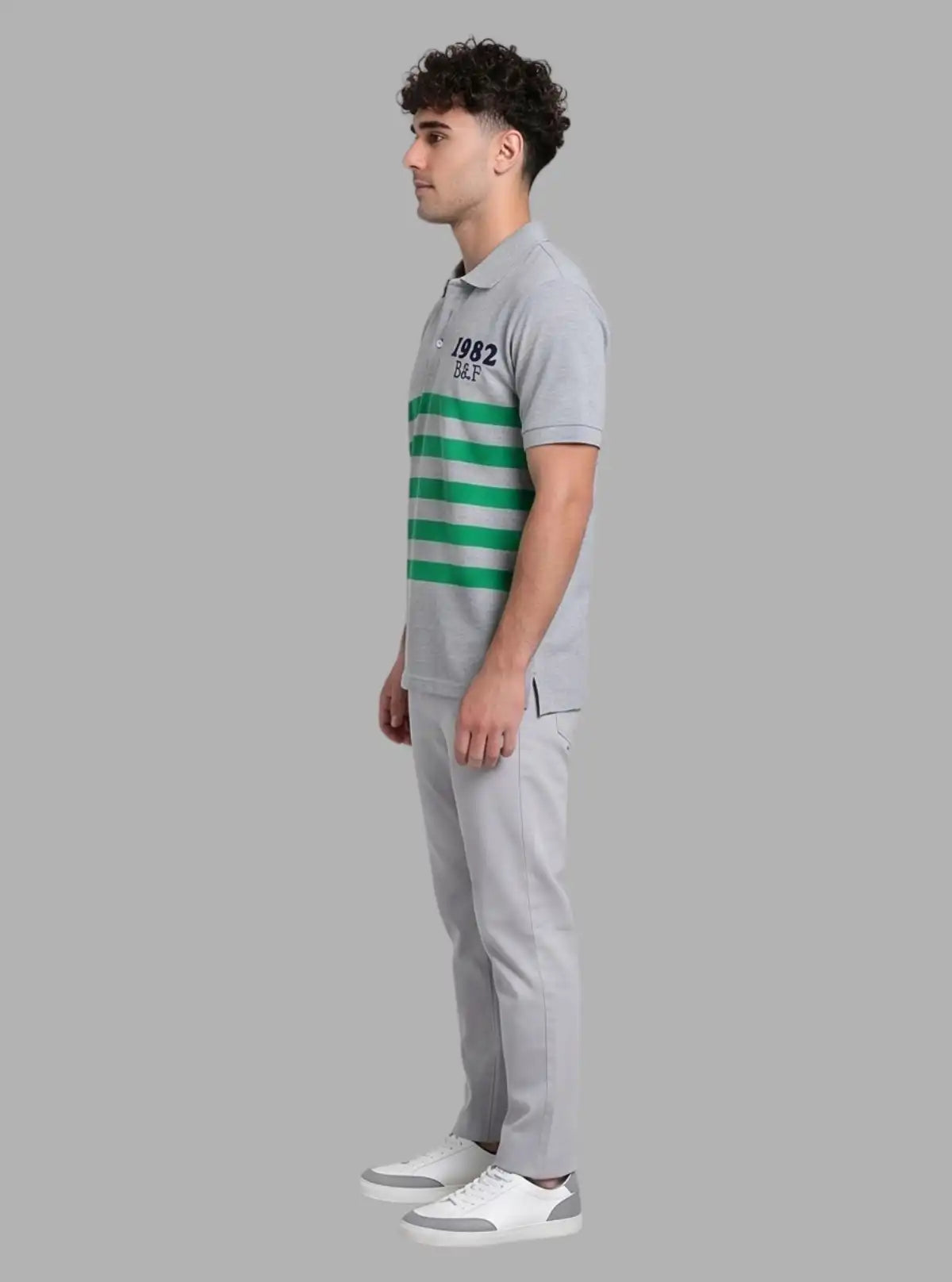 Green Striped Grey Polo T-Shirt for Men – Casual Cotton Tee by Boer and Fitch