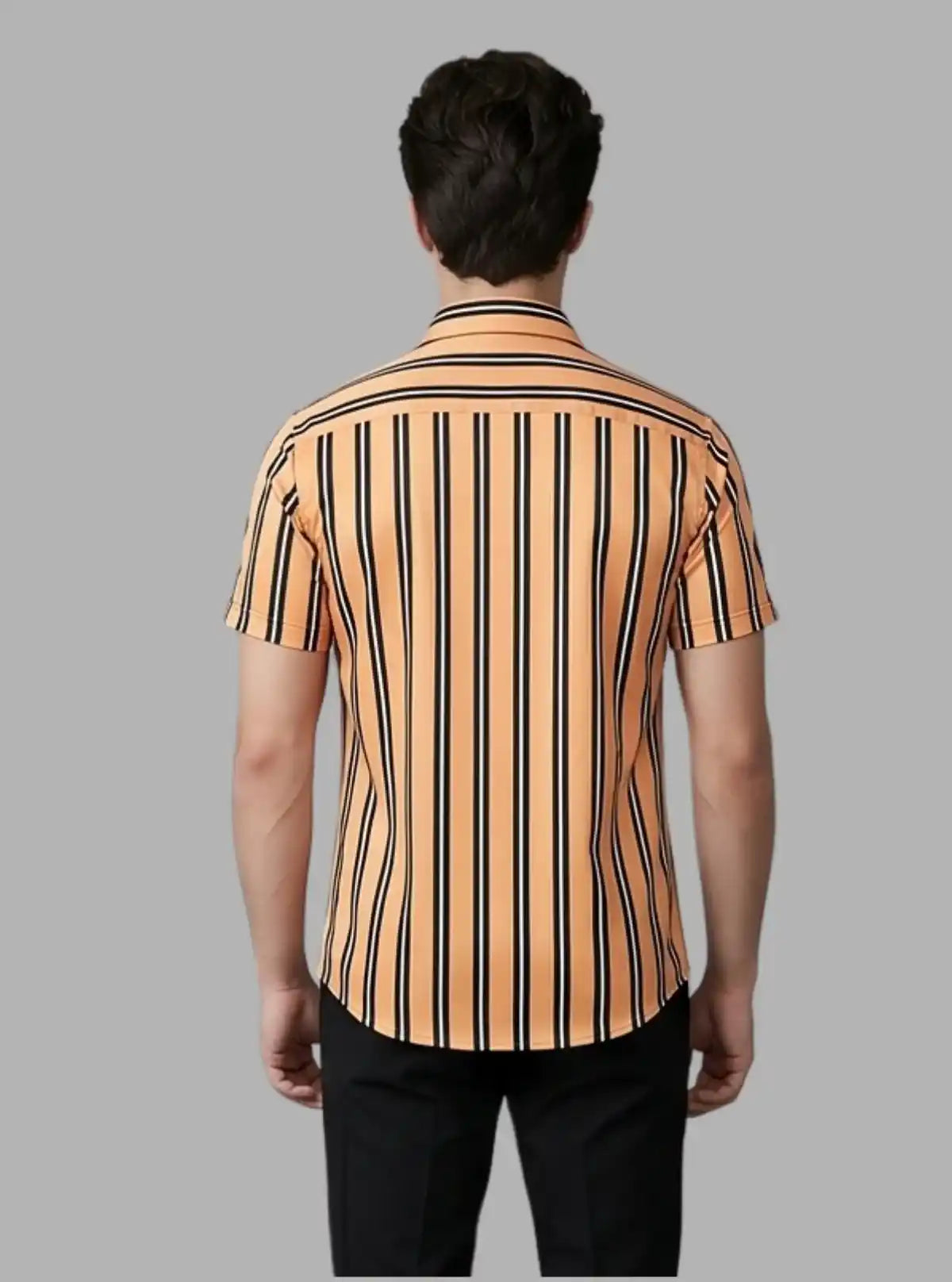 Men’s Yellow Vertical Striped Printed Poly Shirt – Modern Slim Fit by Boer & Fitch