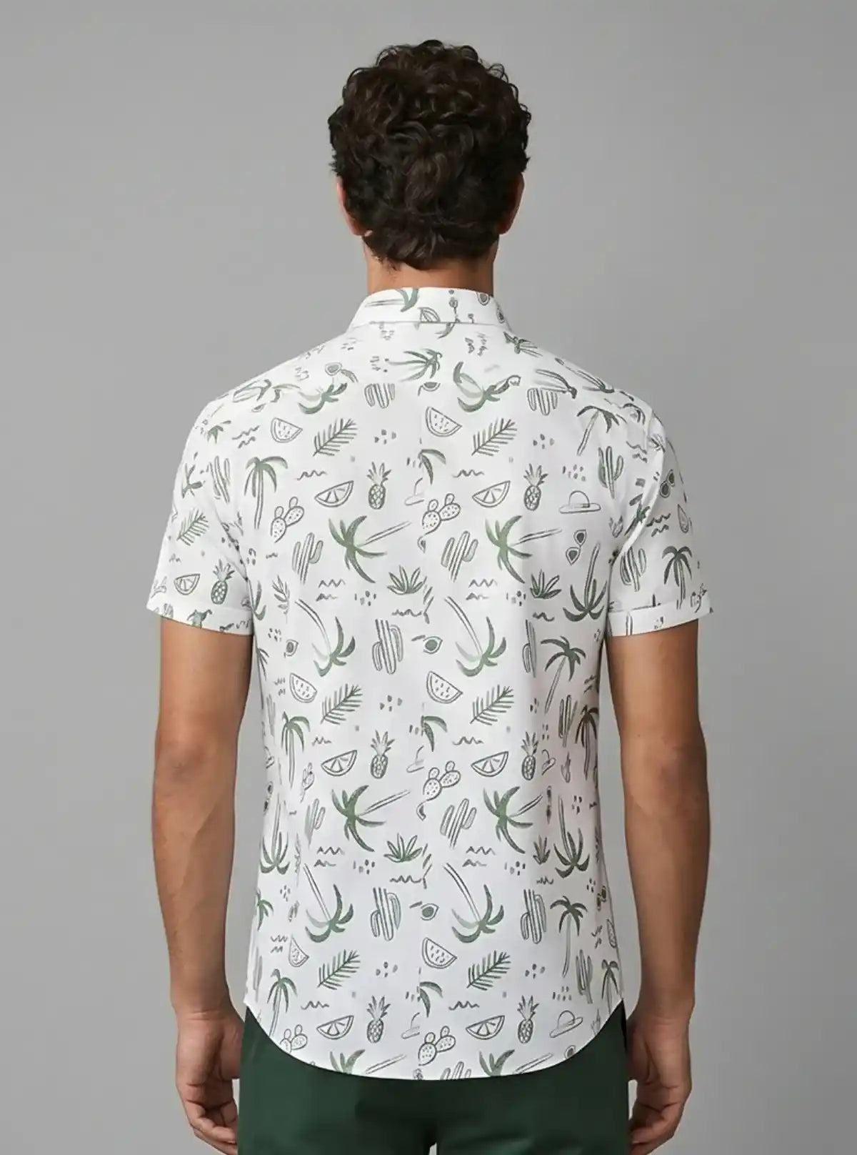 Men’s White Short Sleeve Shirt with Green Tree Print | Boer & Fitch