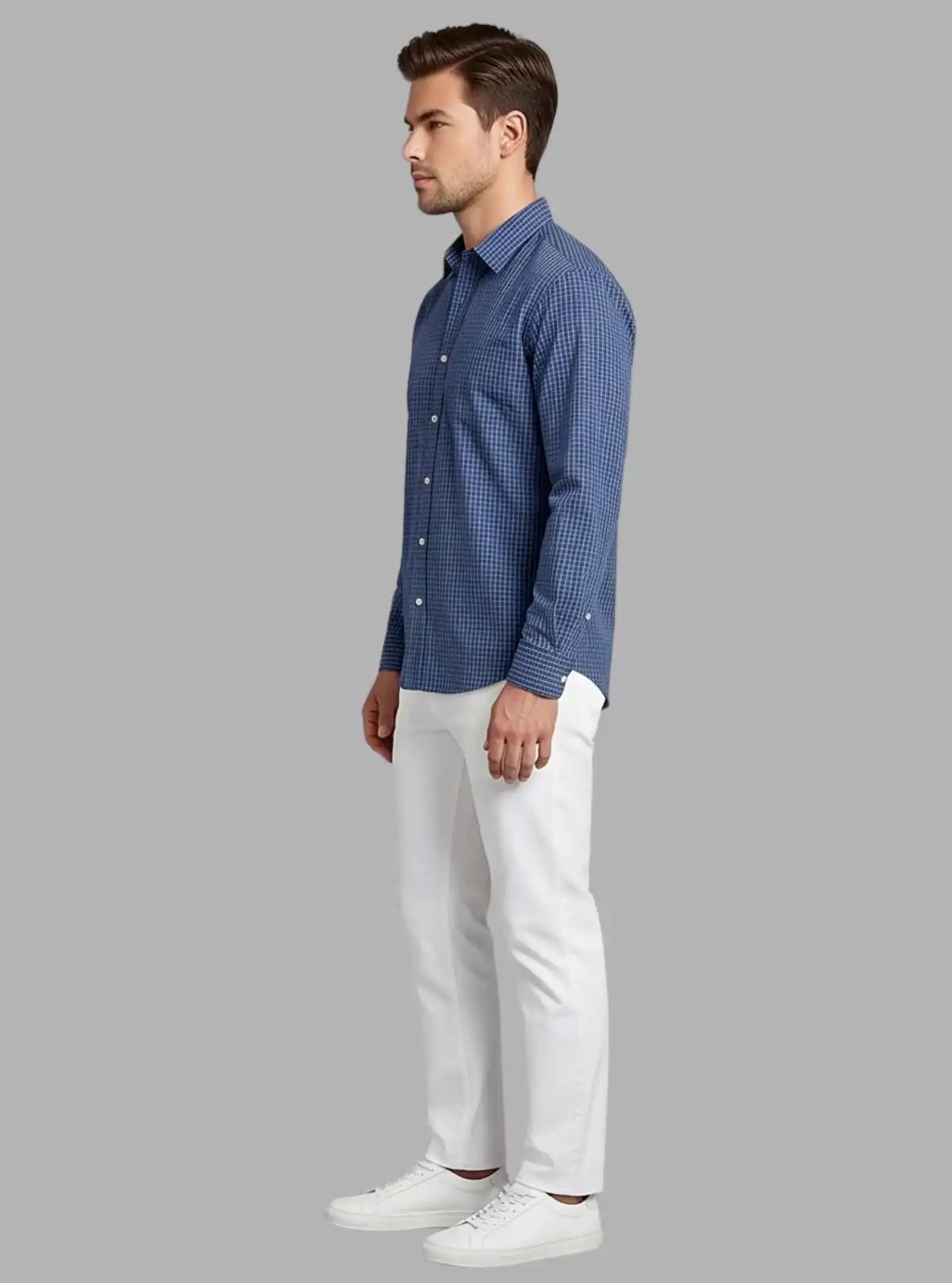 Ink Blue Micro Checked Slim Fit Full Sleeve Shirt for Men – Casual & Smart by Boer and Fitch