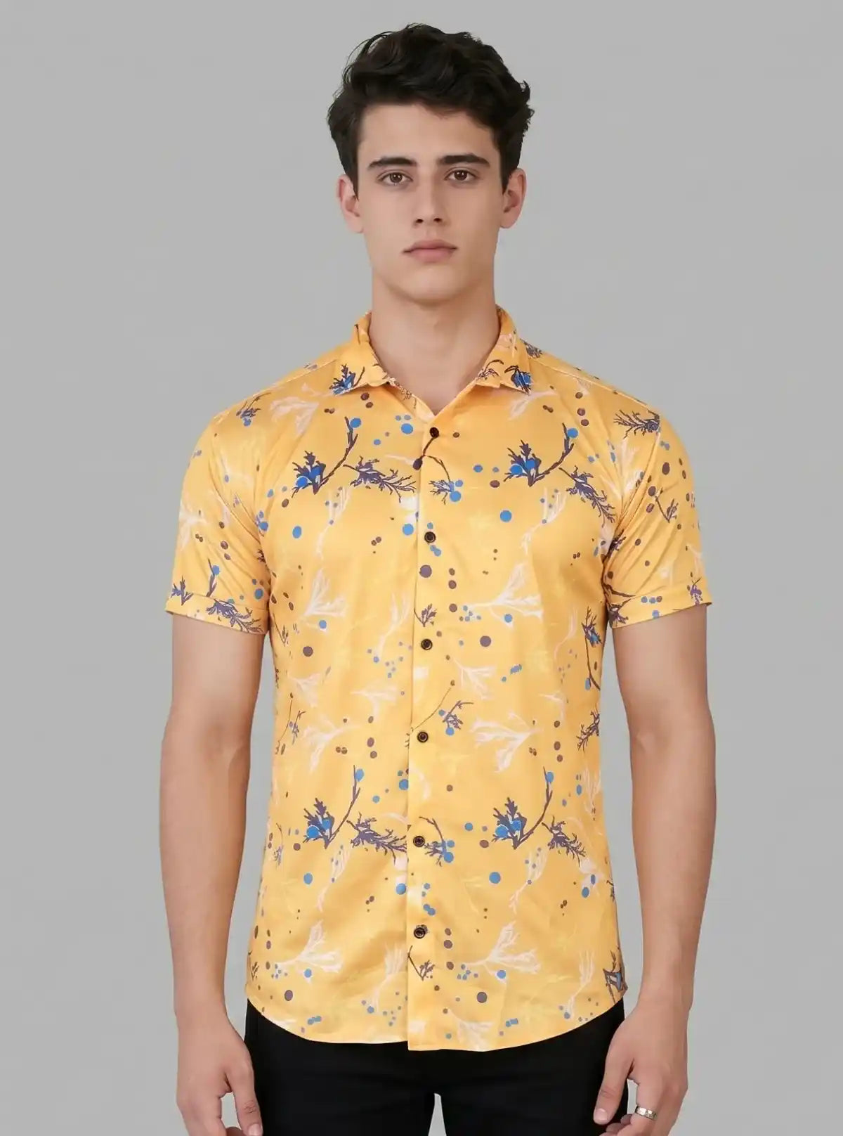 Men’s Yellow Classic Printed Poly Shirt – Lightweight Statement Wear by Boer & Fitch
