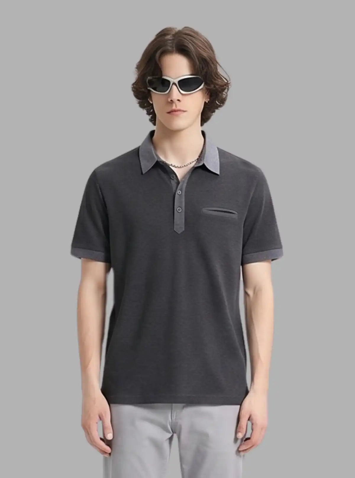 Dark Grey Melange Polo T-Shirt for Men – Casual Style by Boer and Fitch