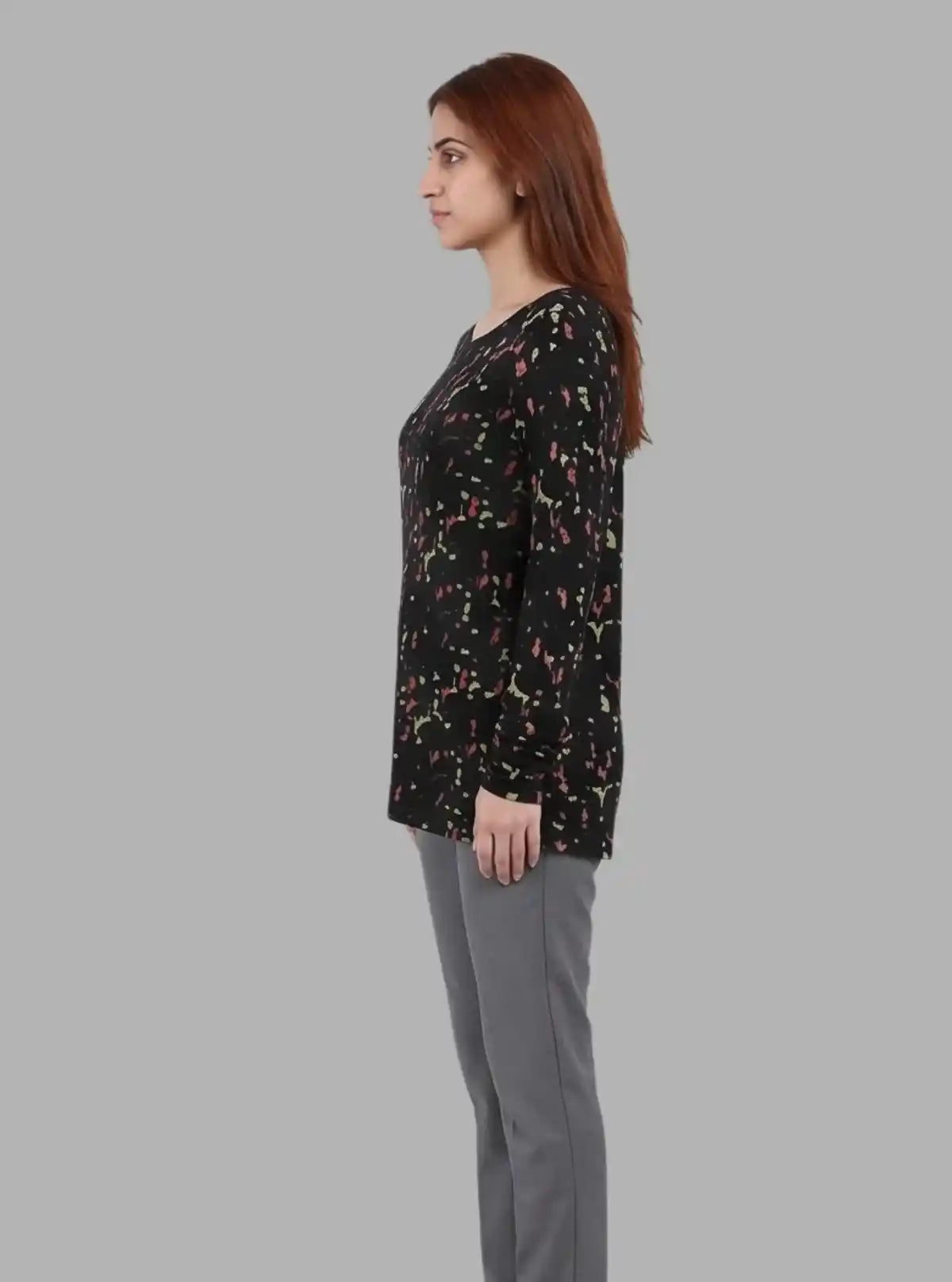 Women's Distressed Multicolor All-Over Print Cotton Blend Knit Top