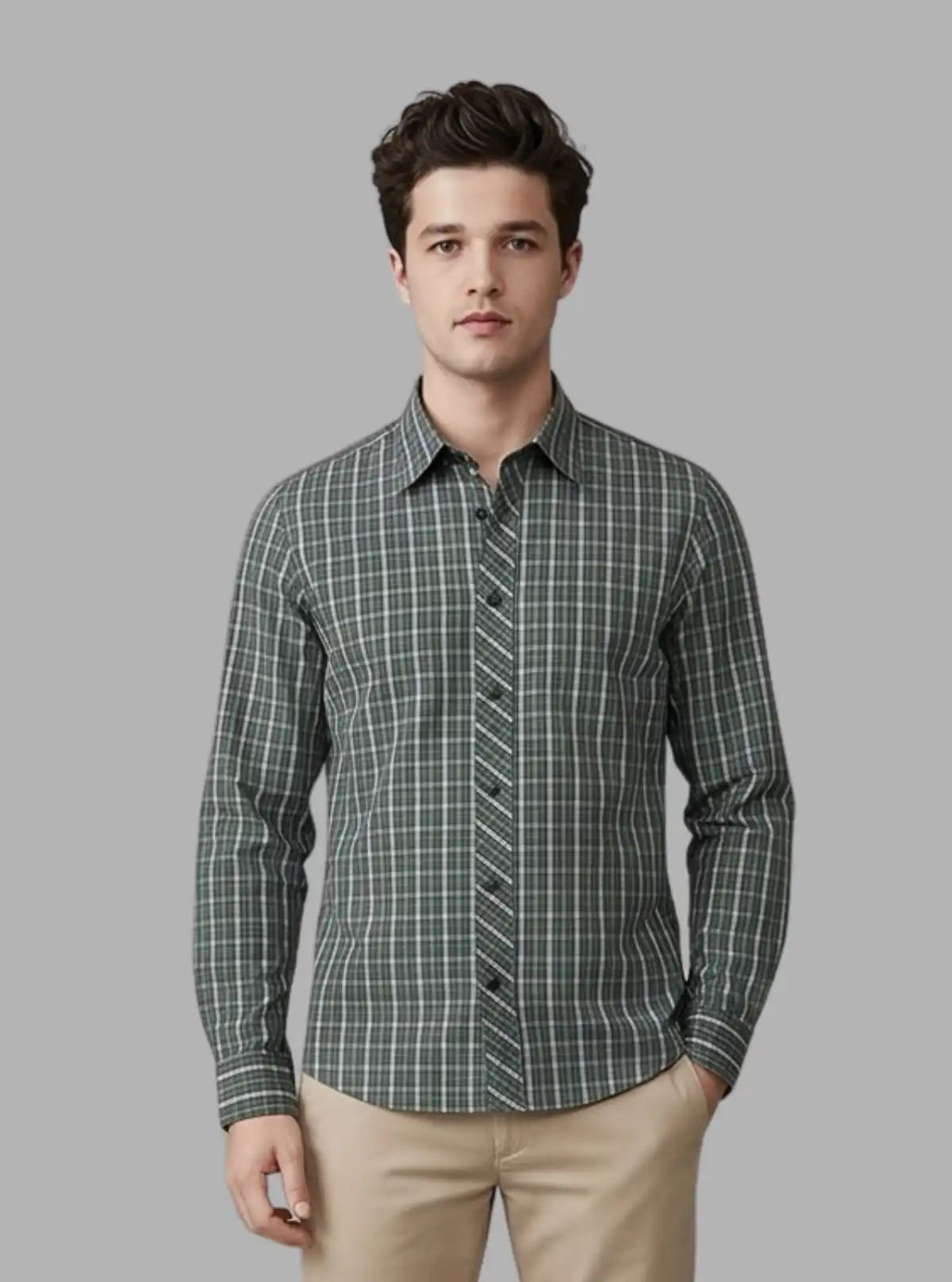 Soft Green Checked Slim Fit Full Sleeve Shirt for Men – Casual & Smart by Boer and Fitch