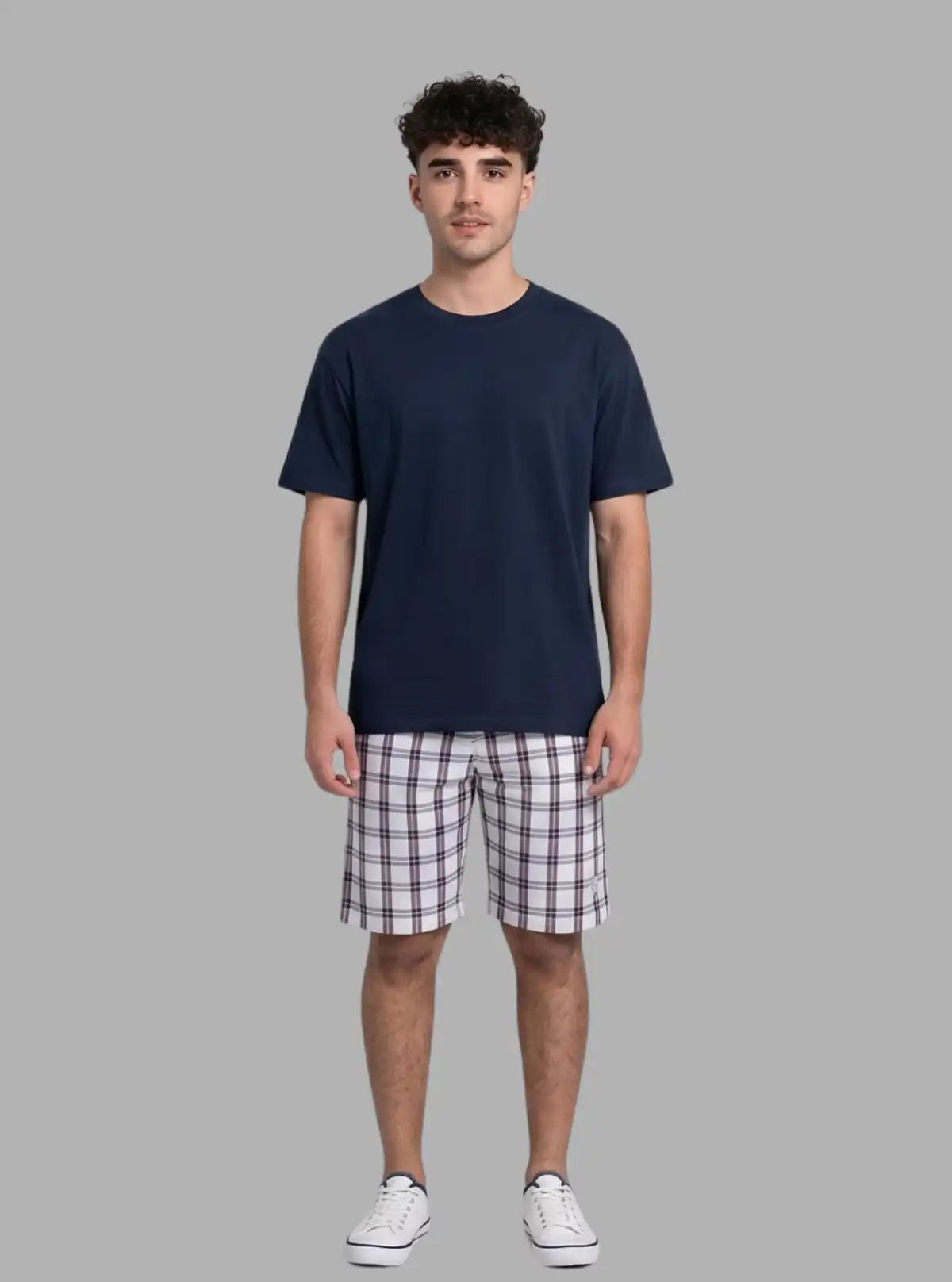 Men’s White Checked Cotton Shorts – Casual Comfort by Boer and Fitch