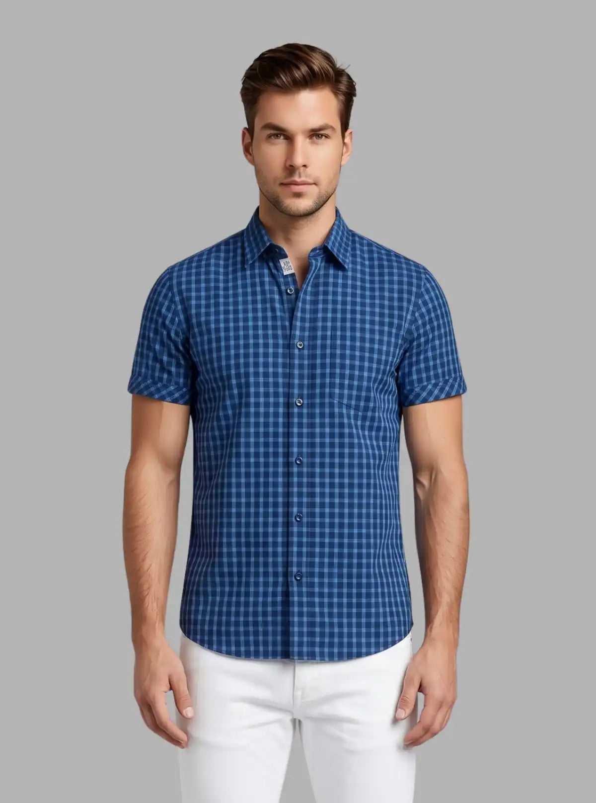 Blue Checked Slim Fit Half Sleeve Shirt for Men – Casual Style by Boer and Fitch