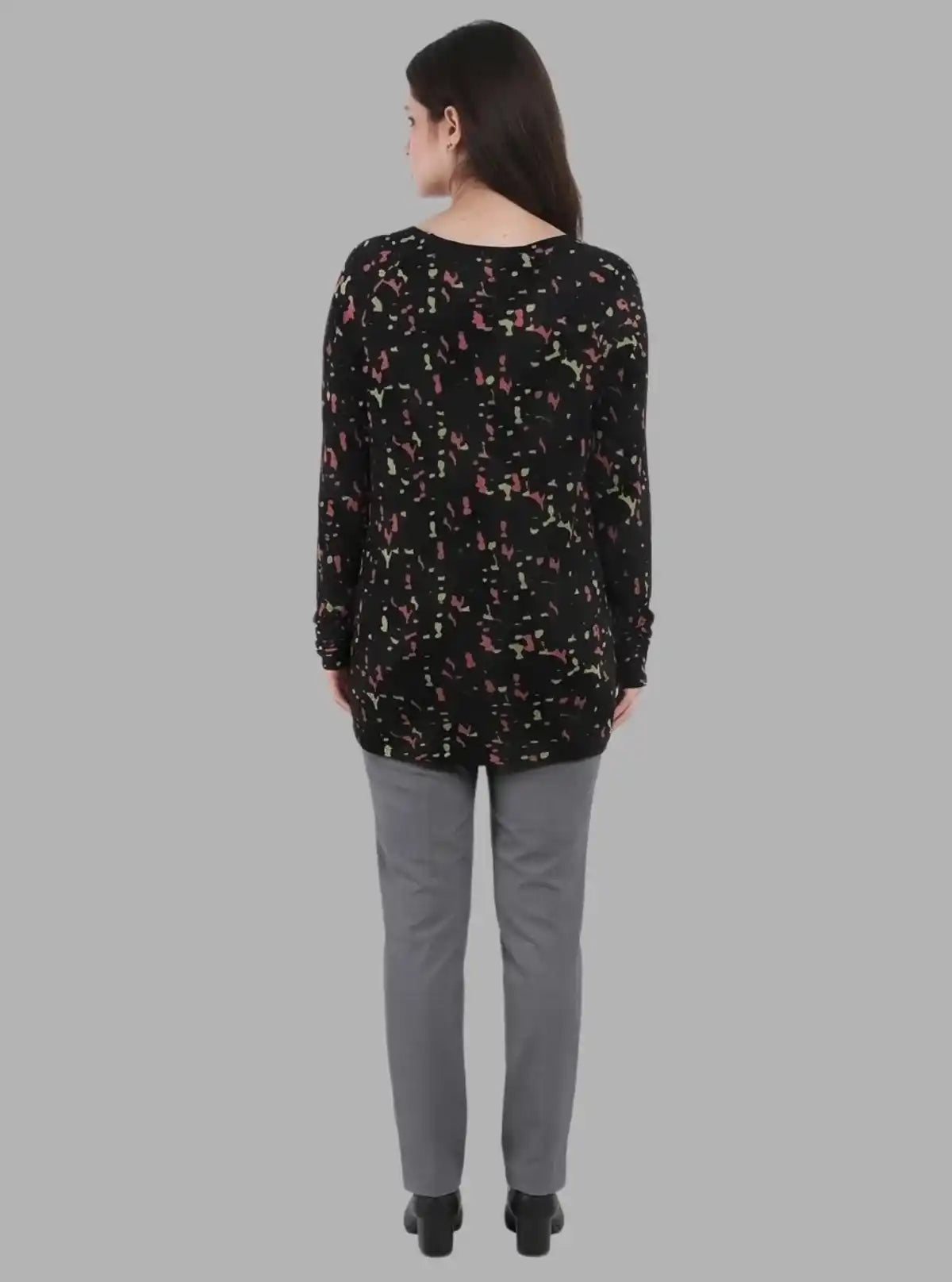 Women's Distressed Multicolor All-Over Print Cotton Blend Knit Top