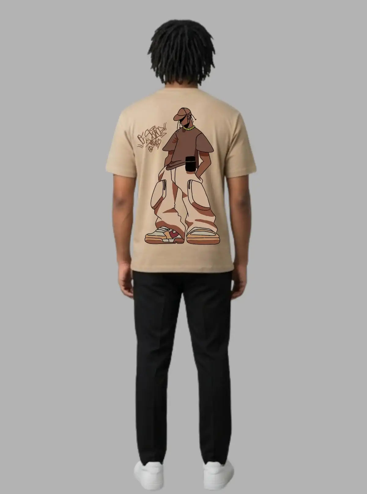 Boer and Fitch Men's Beige Streetwear Graphic Cotton T-Shirt | Crew Neck Tee
