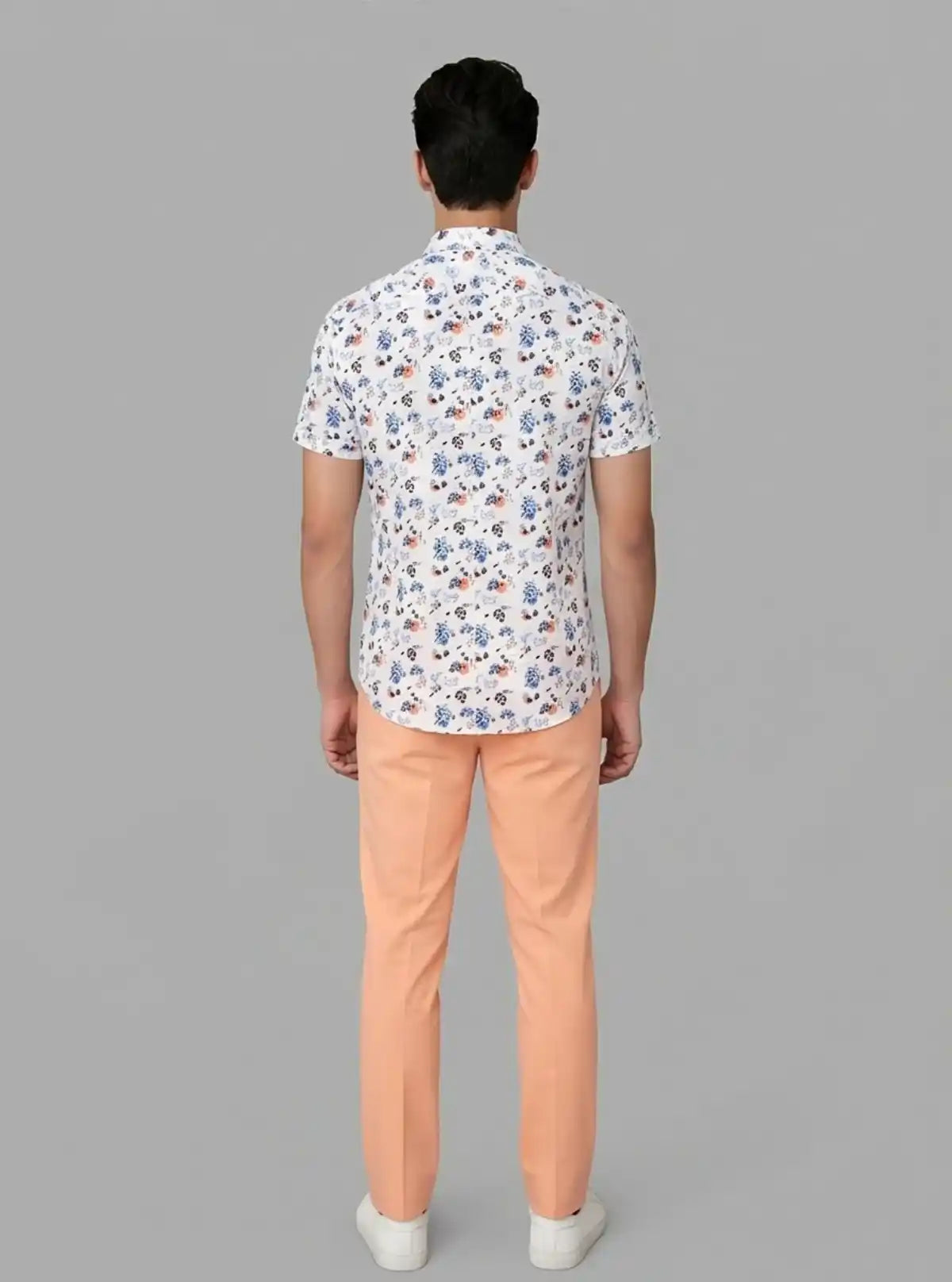 Men’s Multi-Color Floral Print White Short Sleeve Shirt