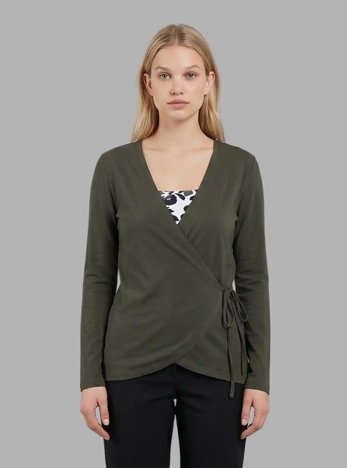 Women's Dark Green Front Knot Shrug in 100% Cotton Feather Touch Fabric