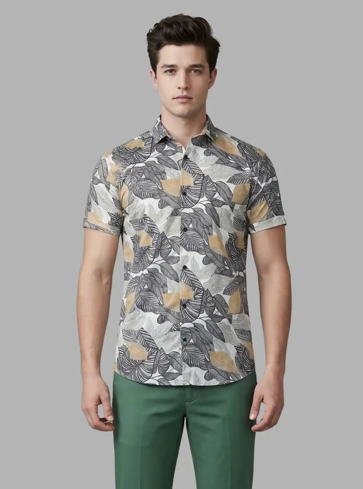 Men’s Ash Leafy Printed Poly Shirt – Tropical-Inspired Slim Fit by Boer & Fitch