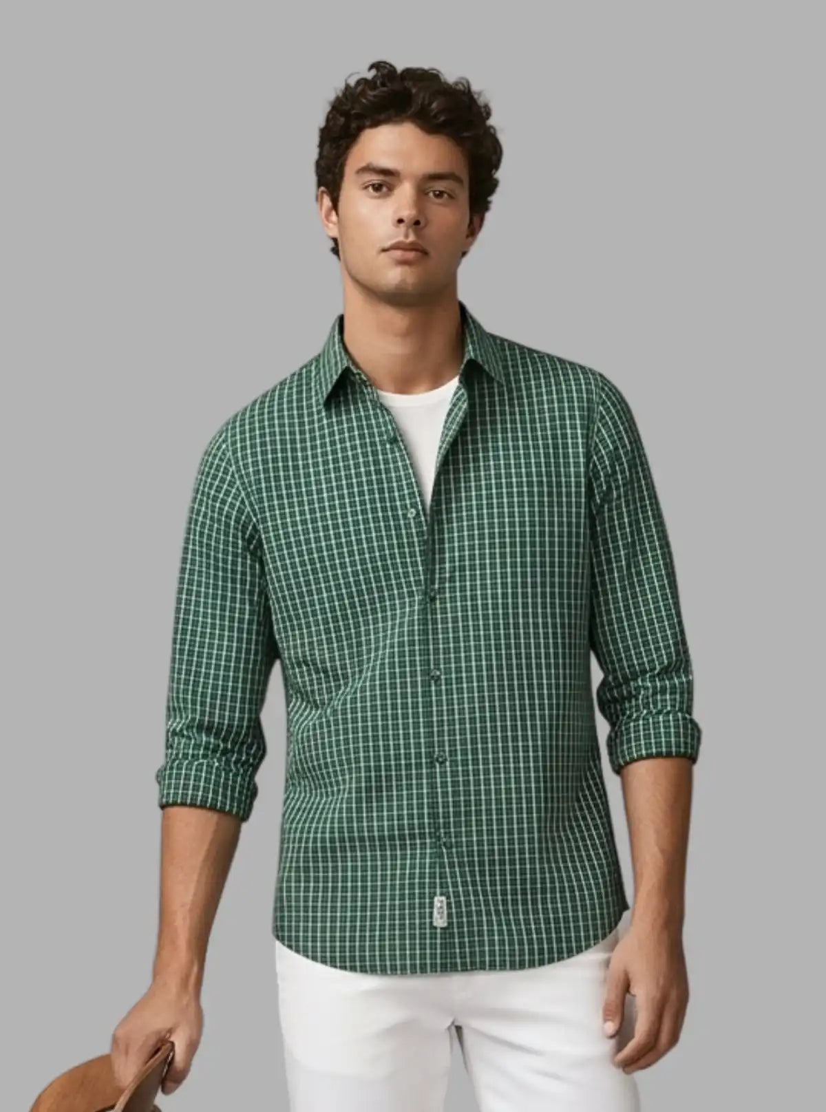 Green Micro Checked Slim Fit Full Sleeve Shirt for Men – Casual & Smart by Boer and Fitch