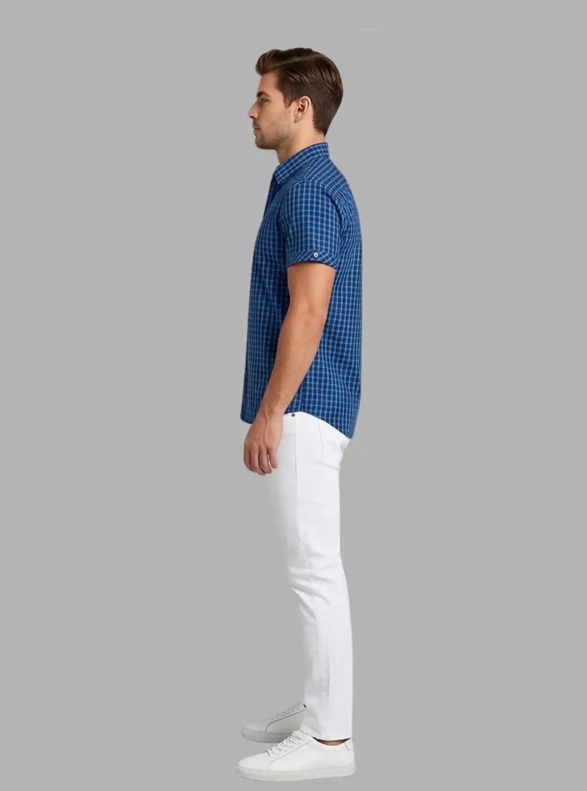 Blue Checked Slim Fit Half Sleeve Shirt for Men – Casual Style by Boer and Fitch