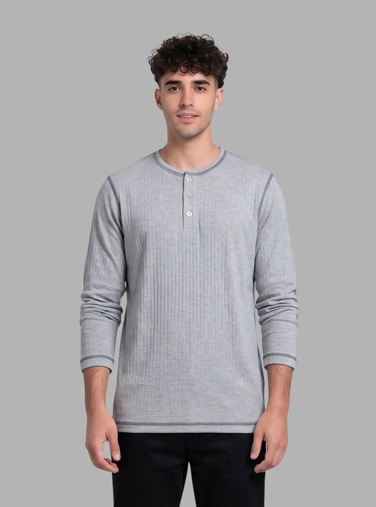 Grey Melange Henley T-Shirt for Men – Casual Comfort by Boer and Fitch
