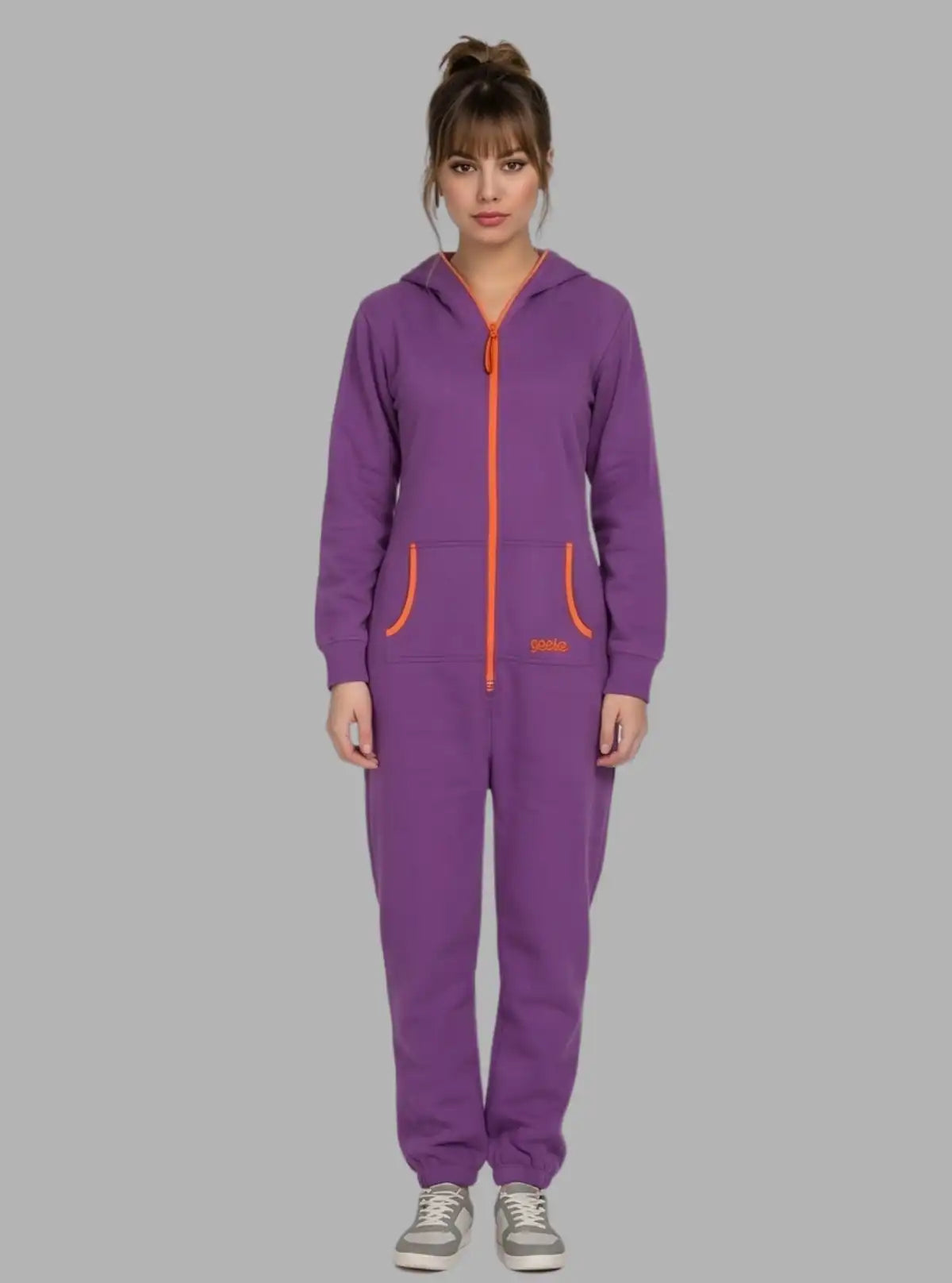 Women’s Purple Hooded Jumpsuit in Organic Cotton & Recycled Poly Blend