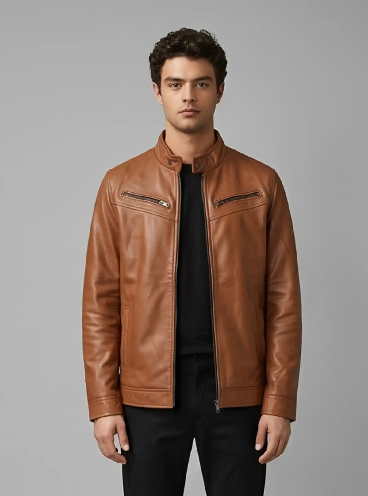 Tan Leather Jacket for Men – Classic Biker & Casual Style by Boer and Fitch