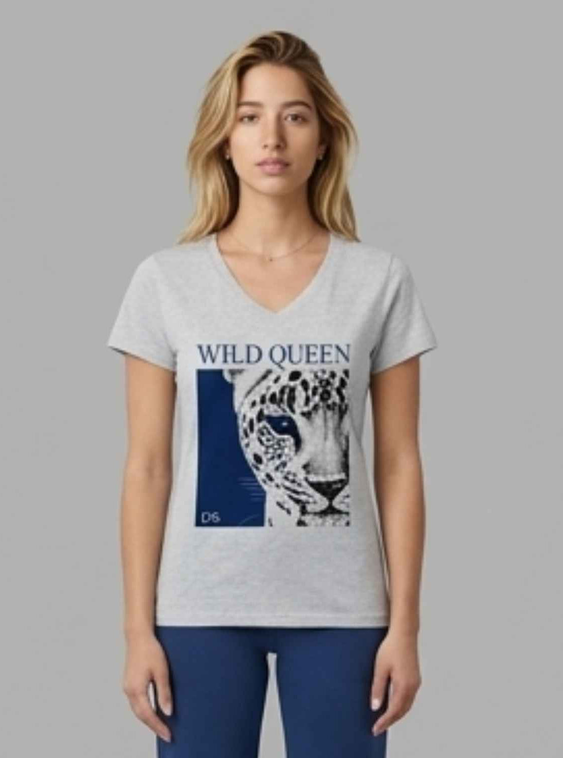 Women’s White Melange V-Neck Graphic Printed Short Sleeve Cotton Jersey T-Shirt by Boer and Fitch