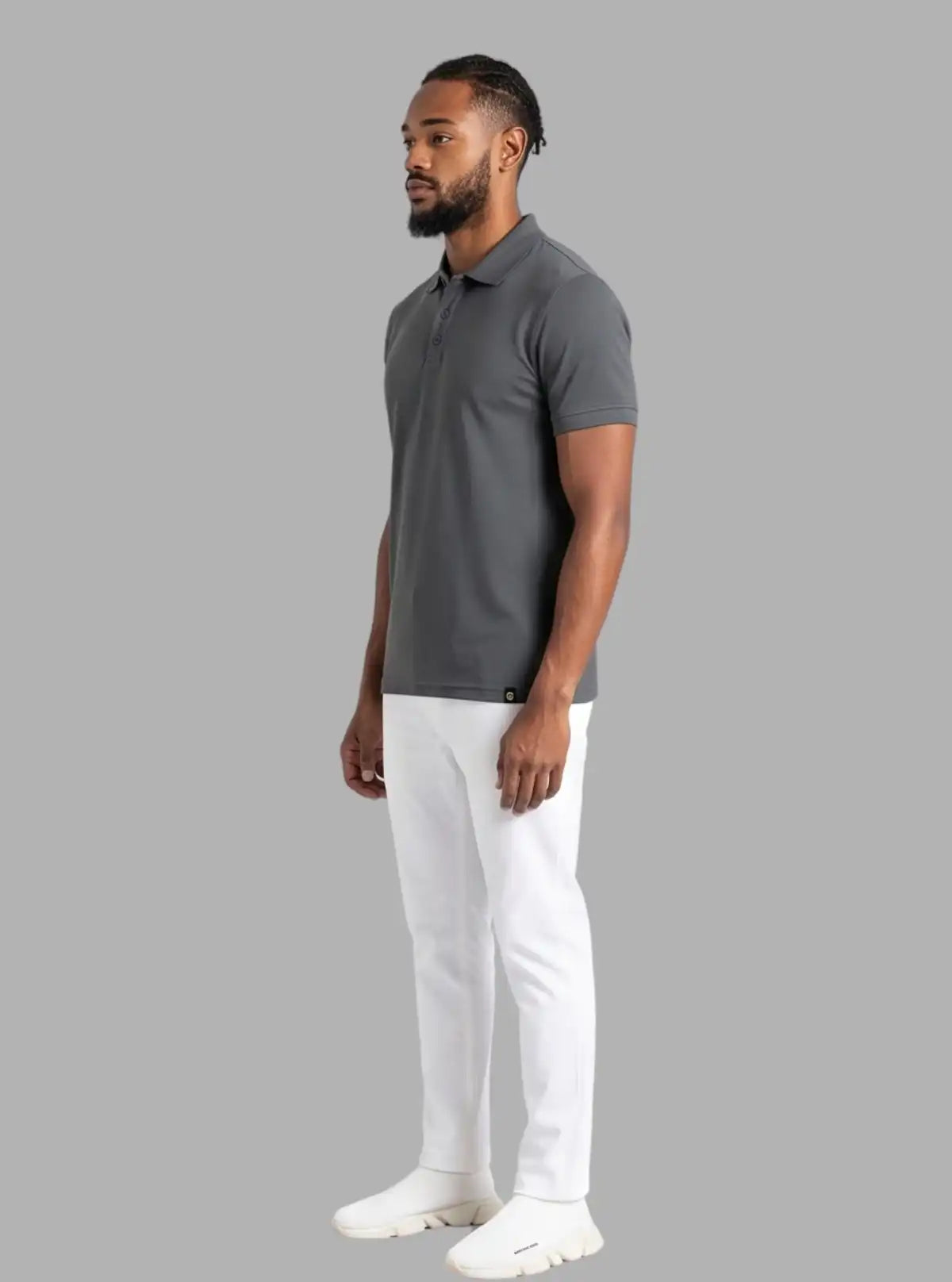 Men’s Carbon Grey Polo T-Shirt with Collar & Cuff | 100% Cotton Piqué by Boer and Fitch