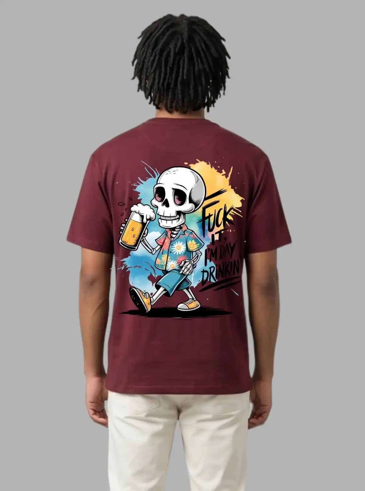 Boer and Fitch Men's Maroon Skeleton Printed Cotton T-Shirt | Graphic Regular Fit Tee