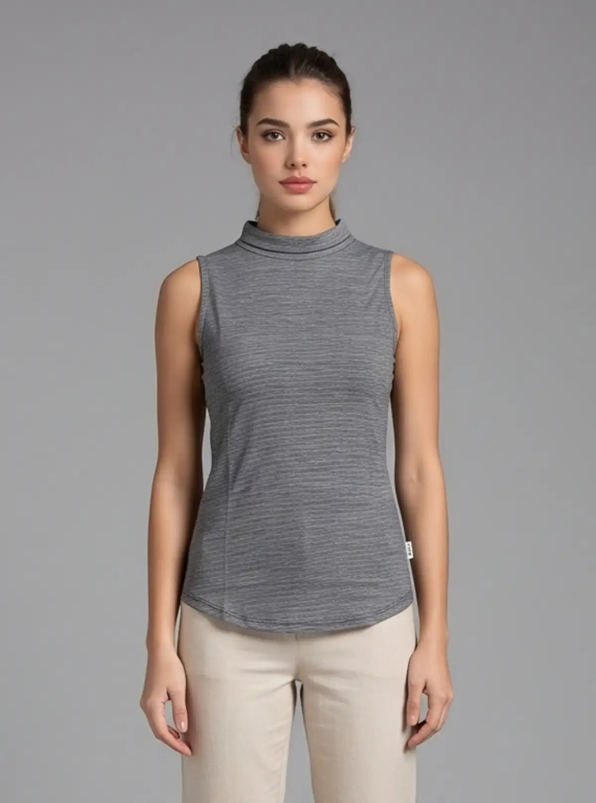 Women’s Dusted Black High Neck Sleeveless Top – Chic & Co