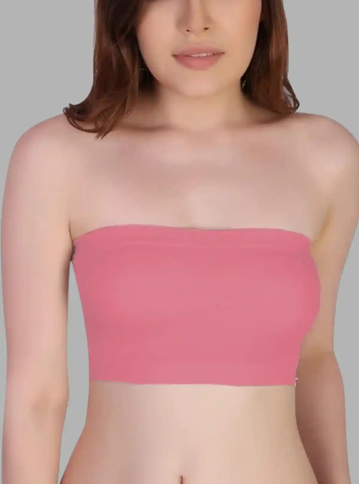 Women’s Pink Tube Bra in Cotton Elastane – Seamless, Soft & Stretchable